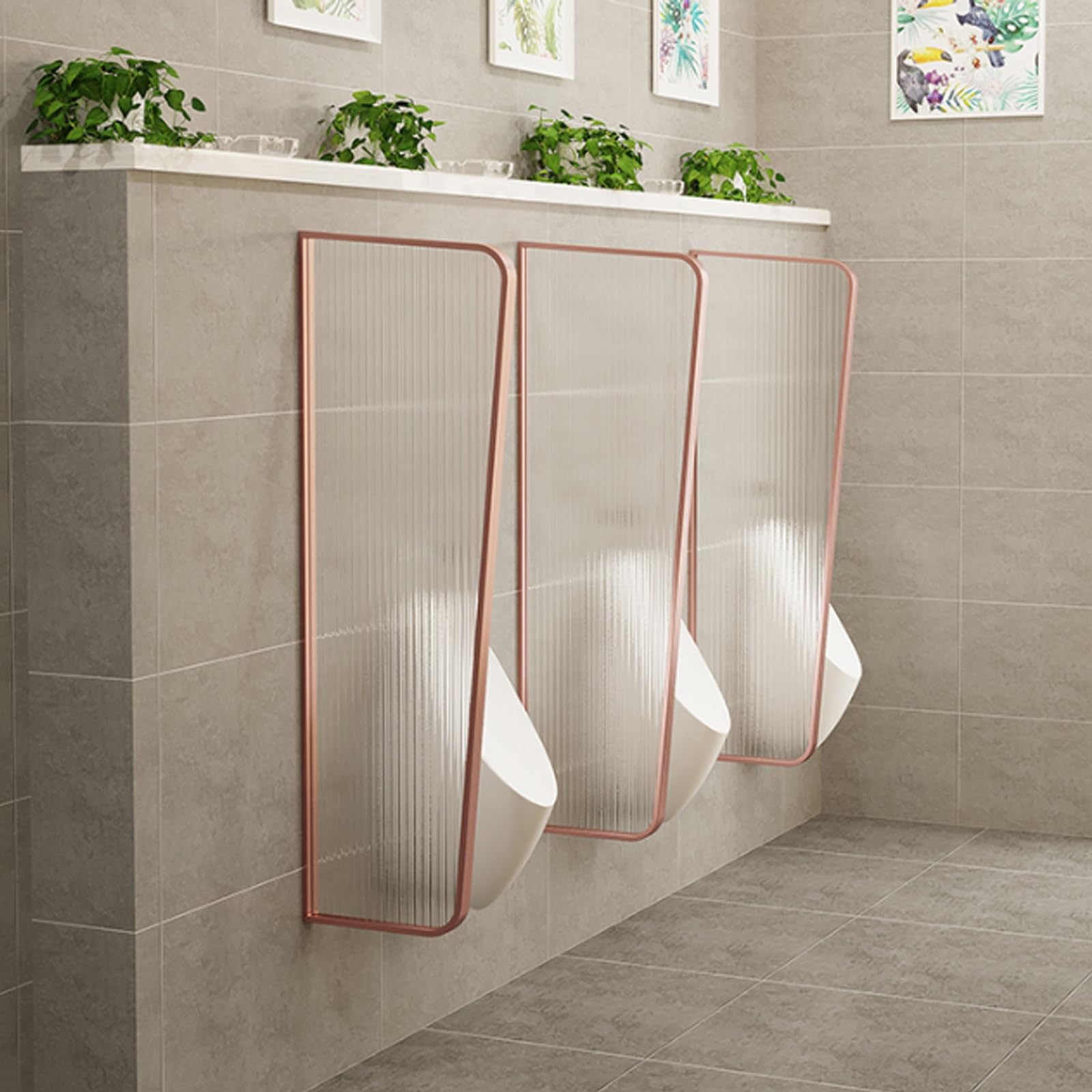 Mampara urinario, pantalla de privacidad de pared para urinario, tabique de inodoro con marco de acero inoxidable, apto para hoteles y restaurantes (color oro rosa)