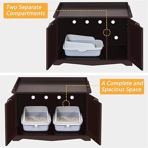 Miniatura 5 de Yaheetech Caja de arena de madera para gatos caja interior para gatos con puertas dobles mesa auxiliar decorativa oculta para mascotas para sala de