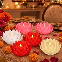VIHOSE 6 Pcs Diwali Lotus Flower Lights, Battery LED Flameless Lights | Lotus LED Holders with Flame Effect, Indian Festival Home Shrine Temple Meditation Yoga, Reusable Diwali Table Decor