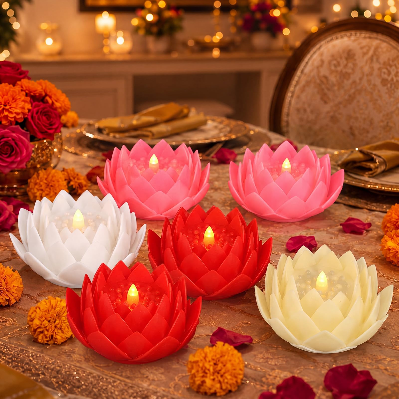 Photo 1 of VIHOSE 6 Pcs Diwali Lotus Flower Lights