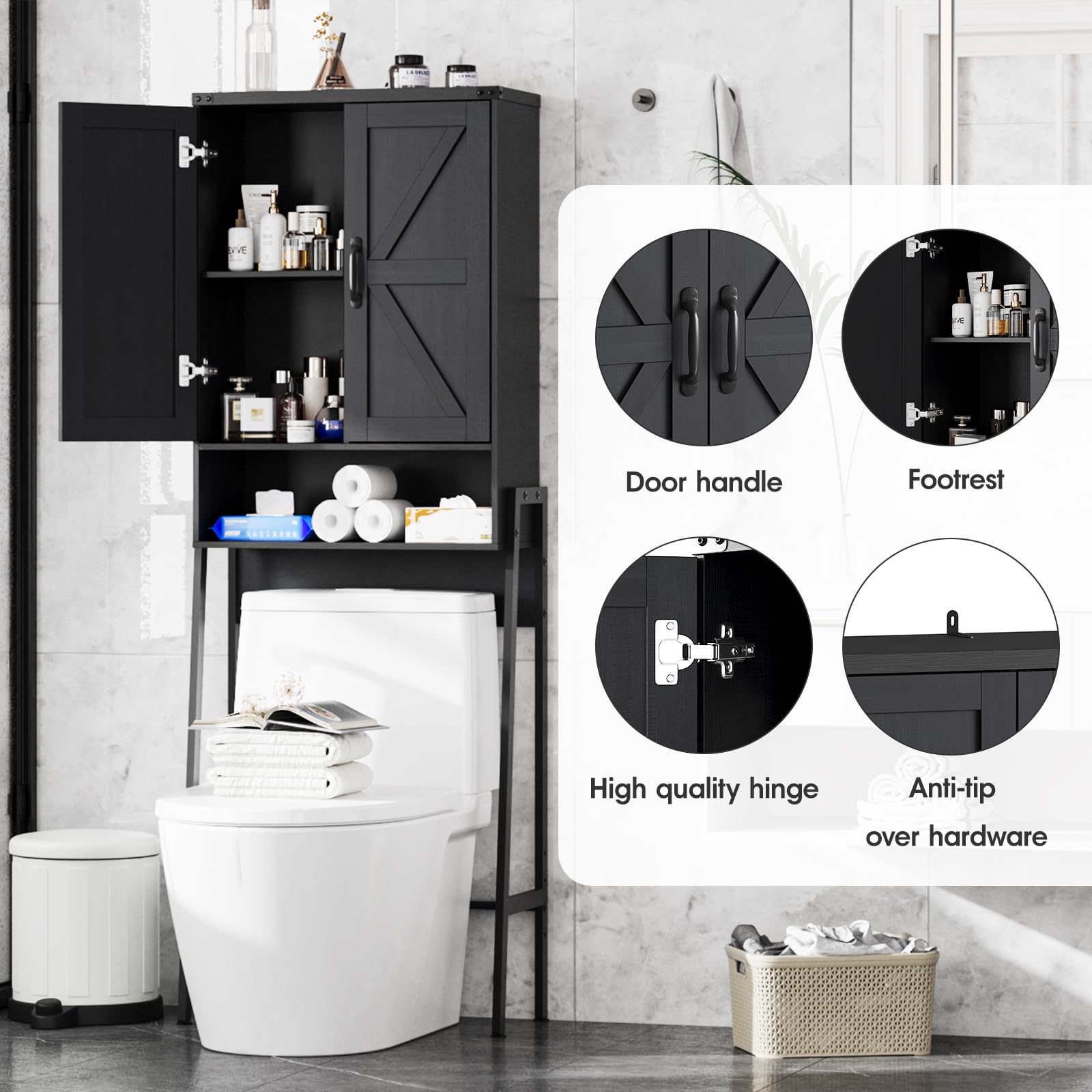 Amazon.co.jp: 2ドアデザインのトイレ収納キャビネットと転倒防止
