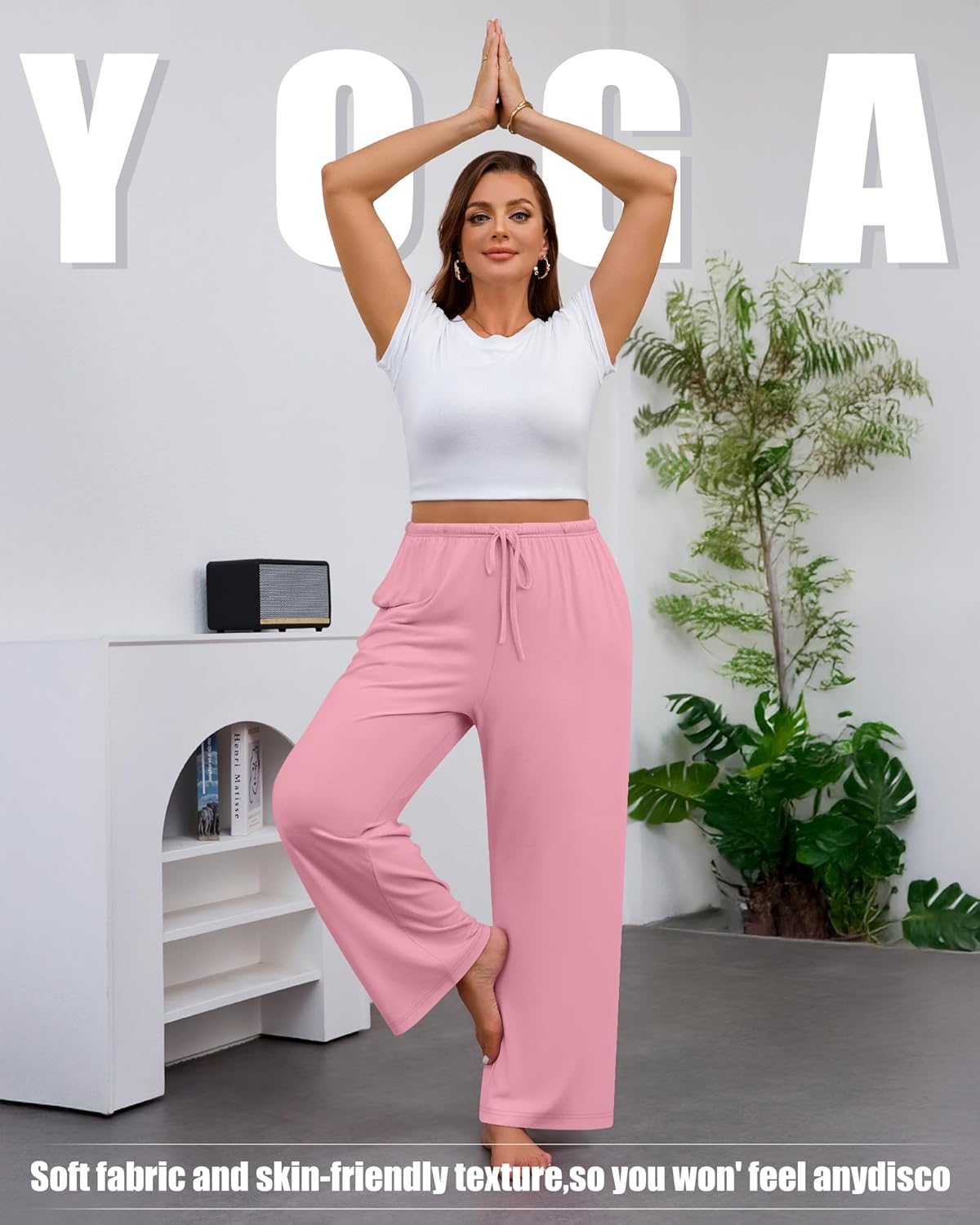 3 Pack Women's Plus Size Lounge Pants with Pockets, Wide Leg Loose Drawstring Pants Casual Sweatpants Jogger Pant