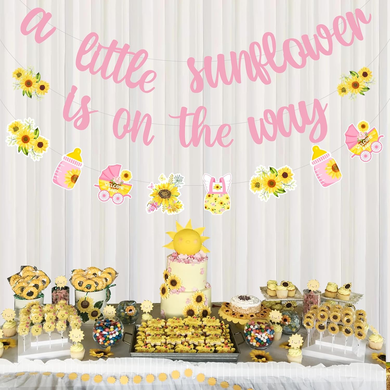 Sunflower Theme Baby Shower Banner, A Little Sunflower Is on the Way Sunshine Floral Sign for Girls Baby Shower Decor, Sunflower Baby Shower Welcome Baby Decorations Supplies
