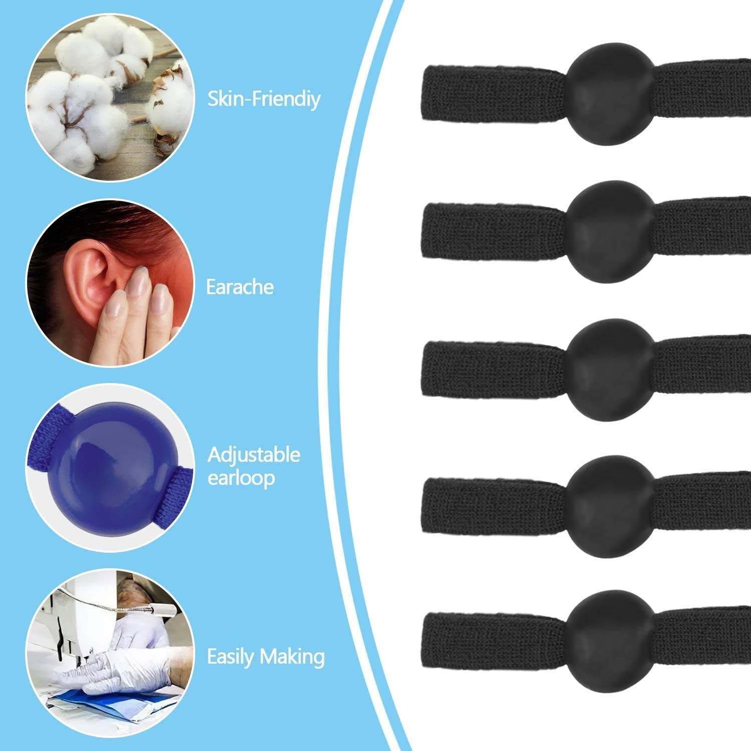 100 PCS Adjustable Elastic String for Mask Adjuster Buckle for Sewing, Elastic Strips,Stretchy String Mask Earloop Lanyard Earmuff Rope for DIY Crafts Sewing