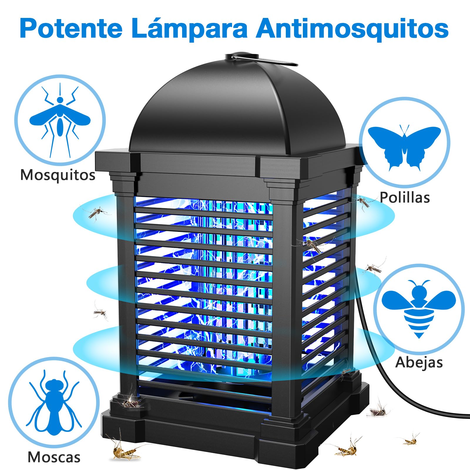 PALONE Lampara Antimosquitos 20W 4300V Antimosquitos Electrico para Repeler Polillas y Moscas, IPX4 Mata Mosquitos Electrico Efectivo de 100 m², Atrapa Moscas para Interior y Exterior
