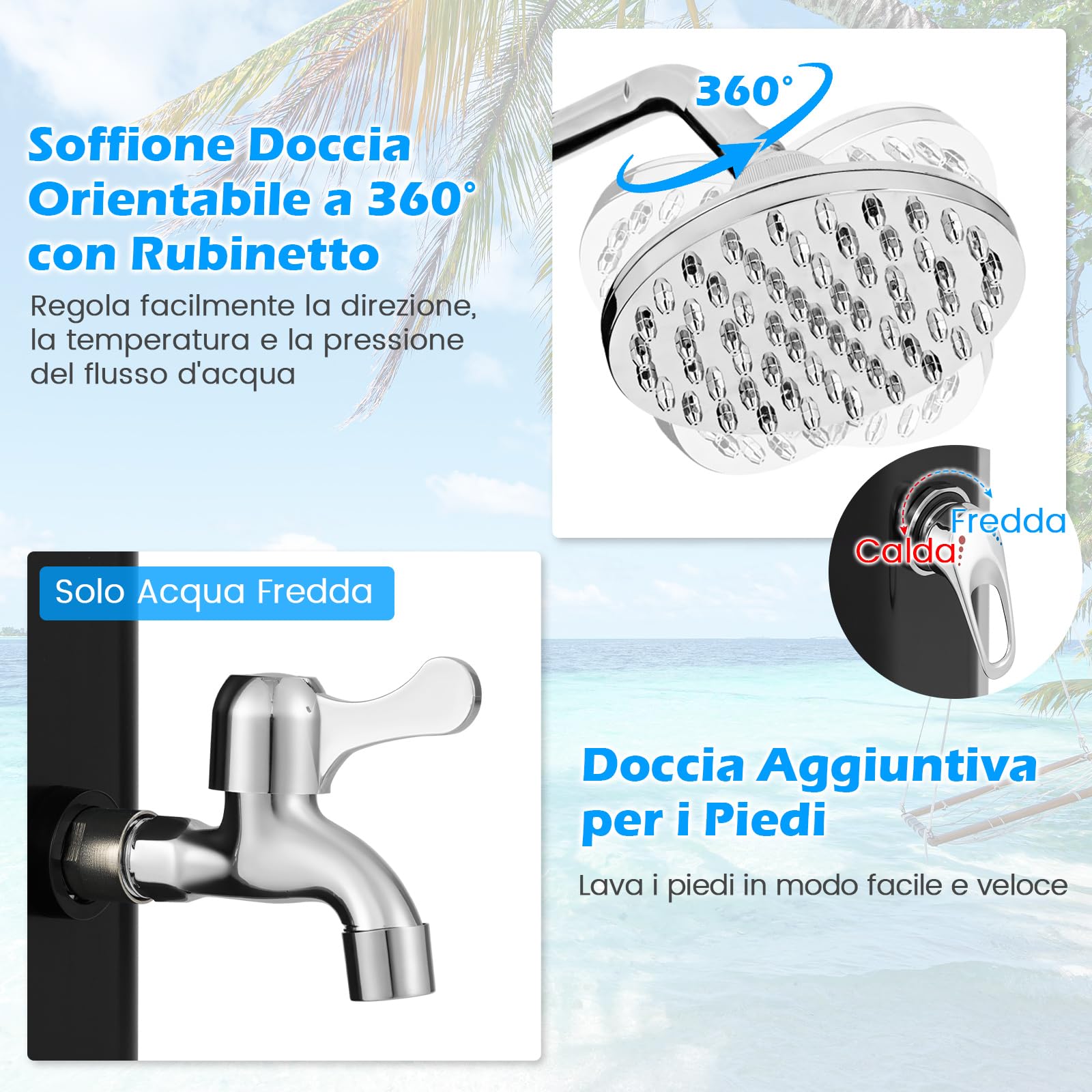 RELAX4LIFE Doccia Solare da Esterno 60 L,277 CM con Testa Doccia, Rubinetto per Piedi, Copertura Protettiva, per Giardino, Piscina, Spiaggia (Nero)