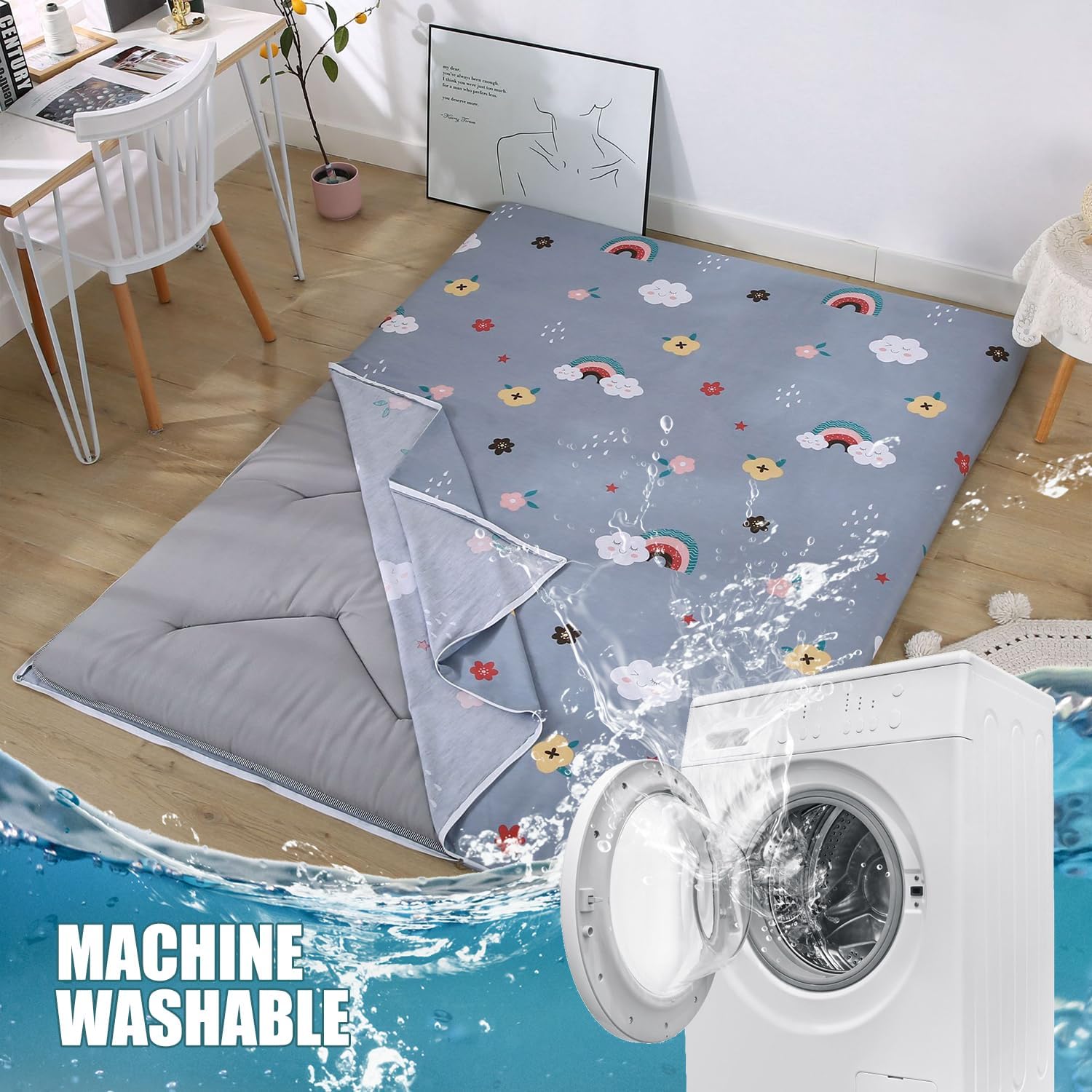 100% Cotton Dustproof Mattress Cover King Size with Double Zipper Floor Futon Cover Traditional Japanese Futon Mattress Pad Cover Futon Slipcover Dormitory Washable,L,90x190cm