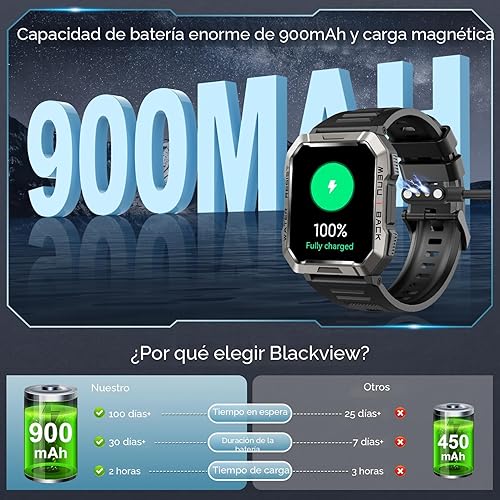 Miniatura 3 de Reloj inteligente militar para hombre (respuestahacer llamadas), reloj inteligente deportivo al aire libre con linternabatería de 100