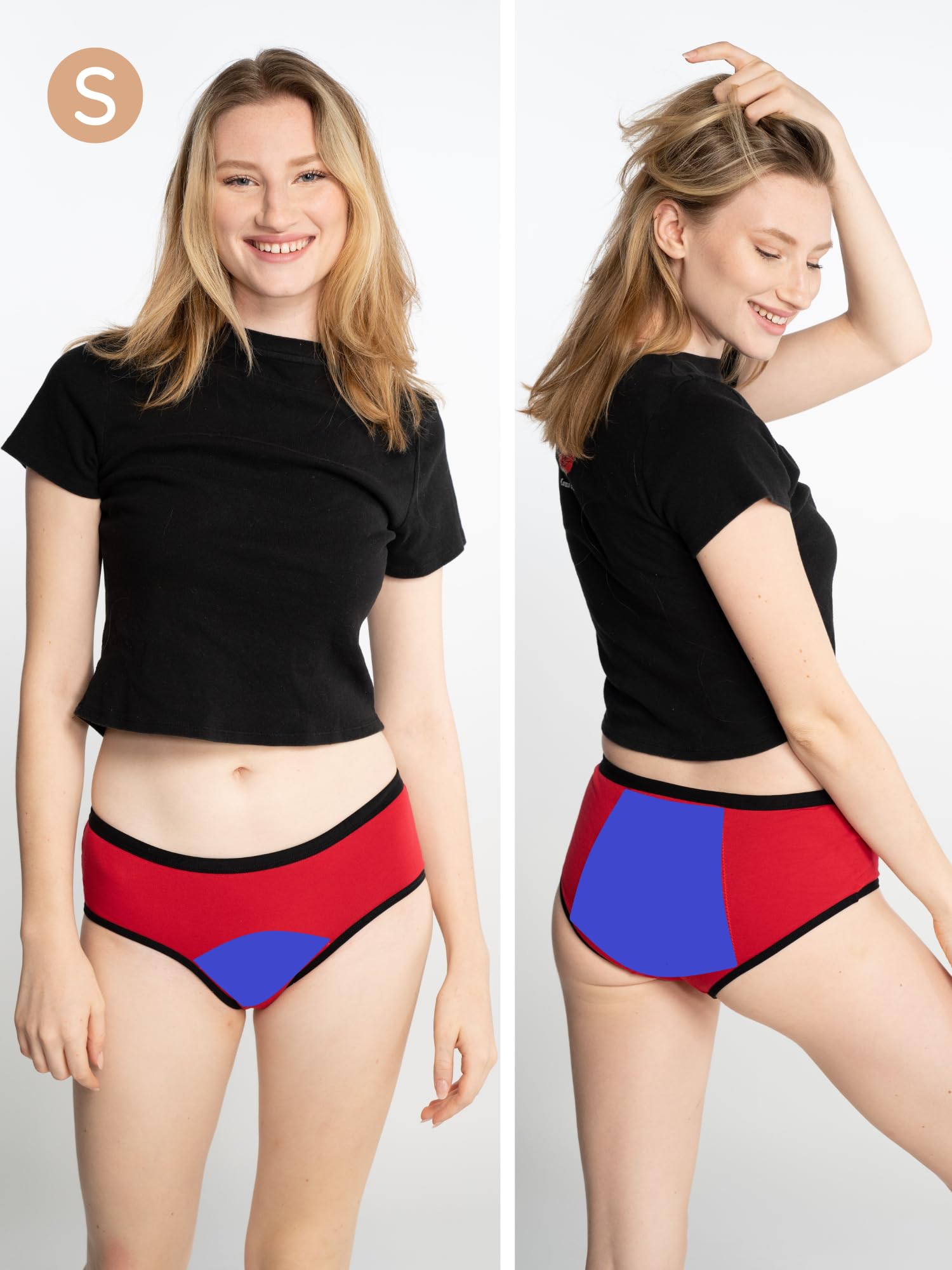 Perioden Unterwäsche = 2-3 Tampons - Waschbar - Baumwolle - Ökologisch - Menstruation - Unterwäsche für die Periode - Periodenslips - Absorbierend - Mädchen Damen - XXS / 4XL (Red-Mohina-Pack, S)