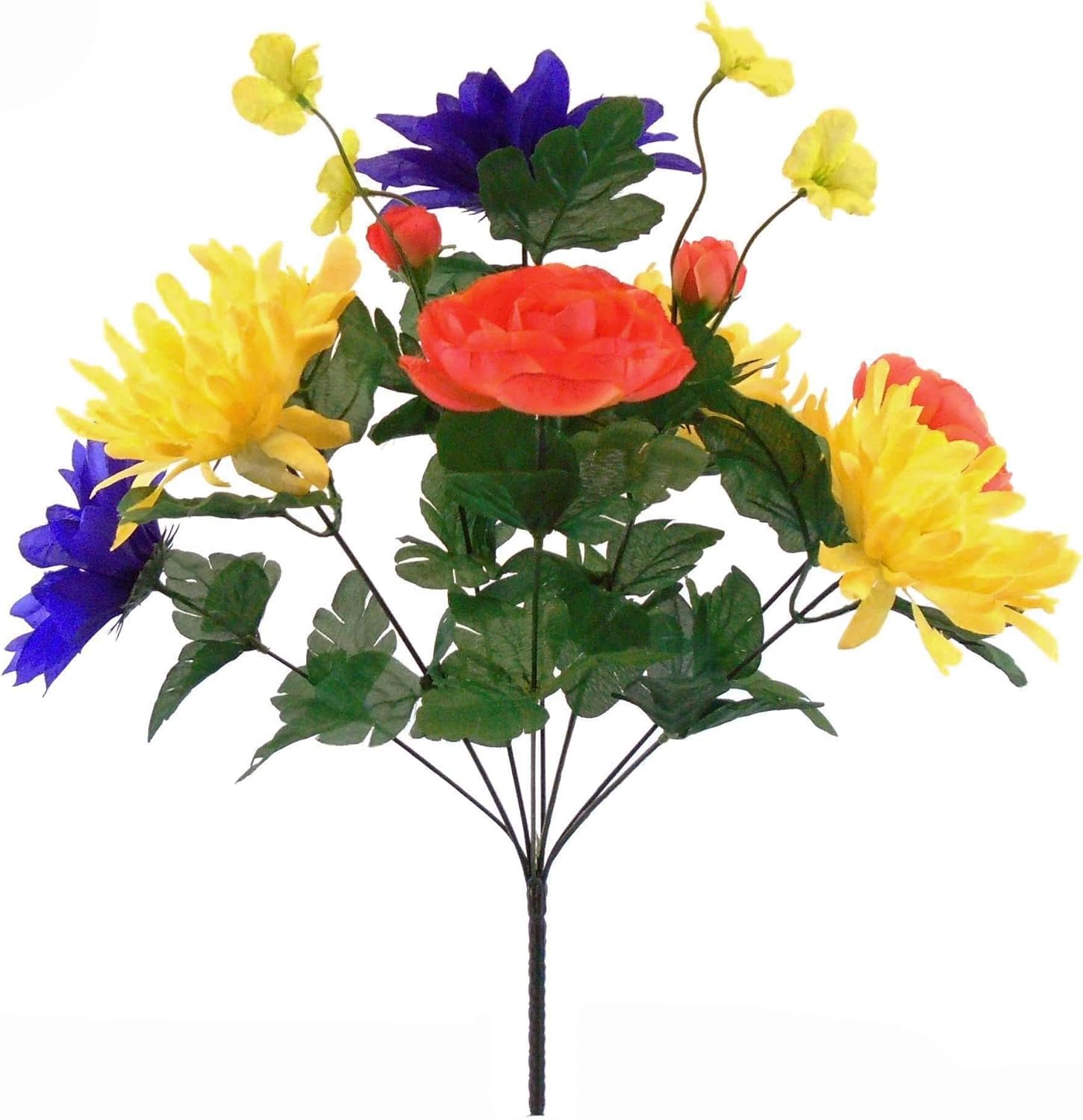 Purple Yellow Mix Flowers Bush Artificial Silk Flower 17