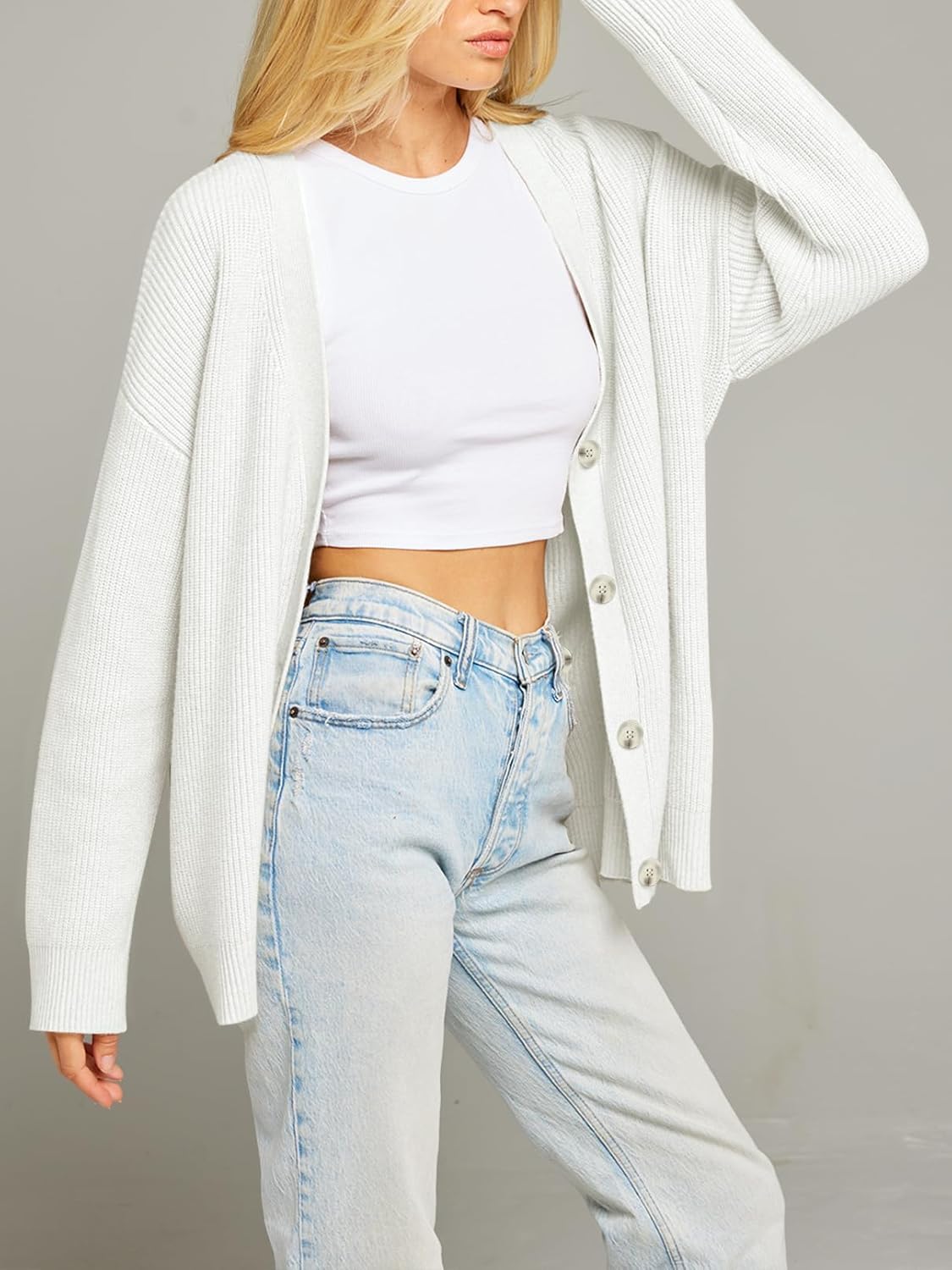 MEROKEETY Women's Cardigan Sweaters 2026 Fall Open Front Oversized Button V Neck Loose Soft Knit Outwear - Image 6