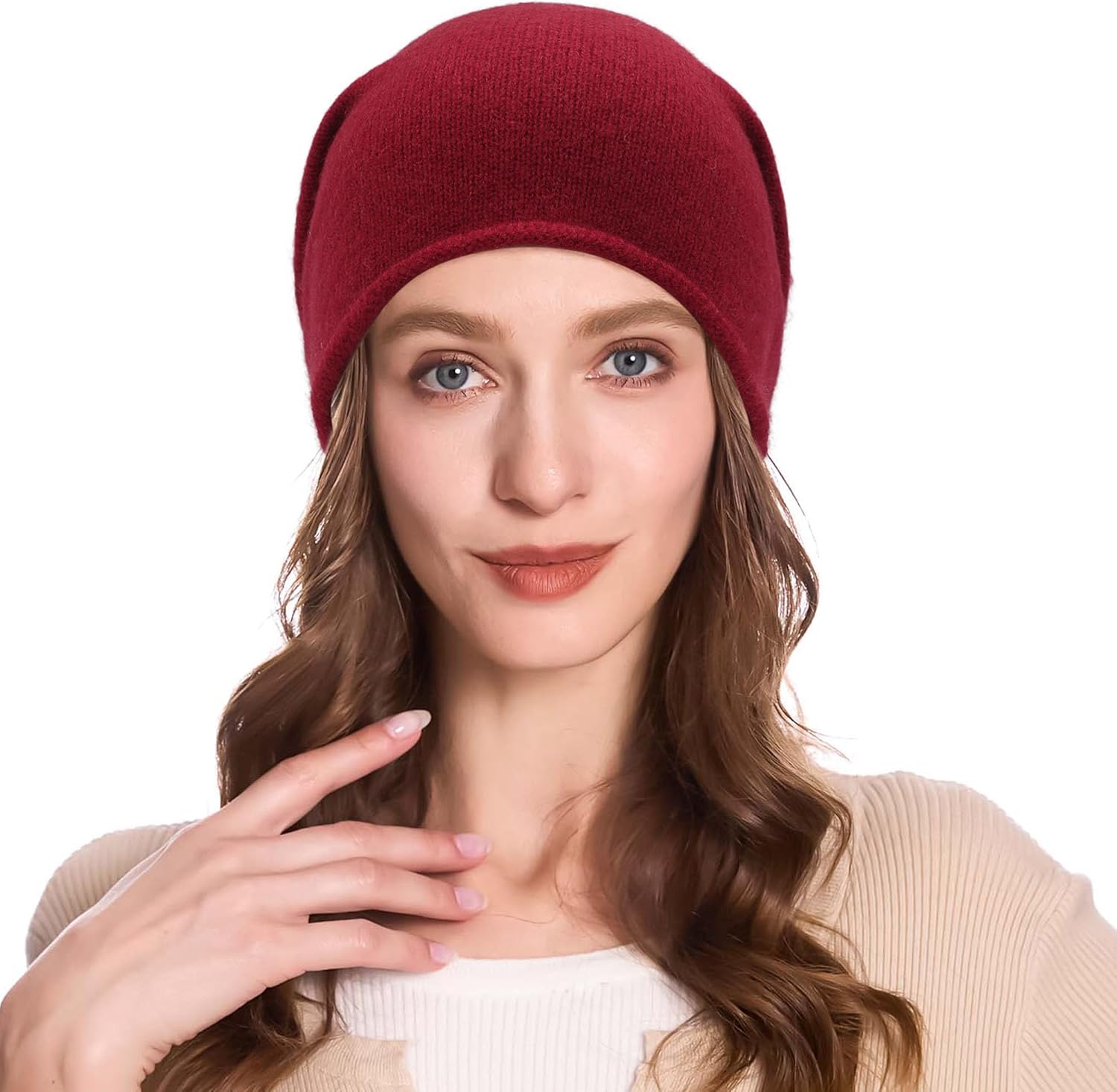 ZLYC Women Cashmere Blend Slouchy Beanie Hat Seamless Knit Winter Skull Cap