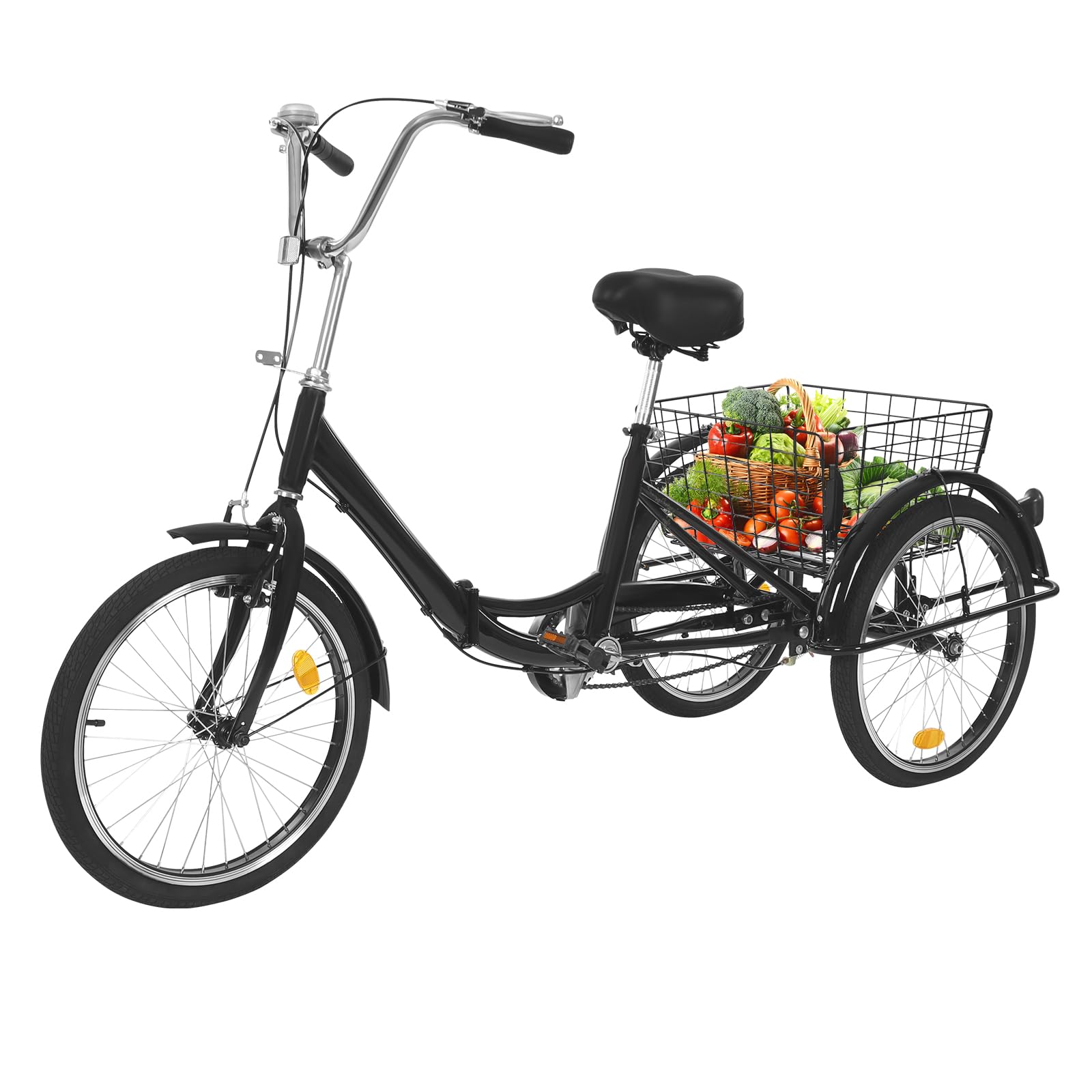 Dreirad für Erwachsene 20 Zoll 3 Rad Fahrrad mit Einkaufskorb Erwachsenendreirad bis 264.55lb Belastbar Dreirad höhenverstellbar Tricycle Fahrrad Cruiser Bikes für Senioren, Schwarz