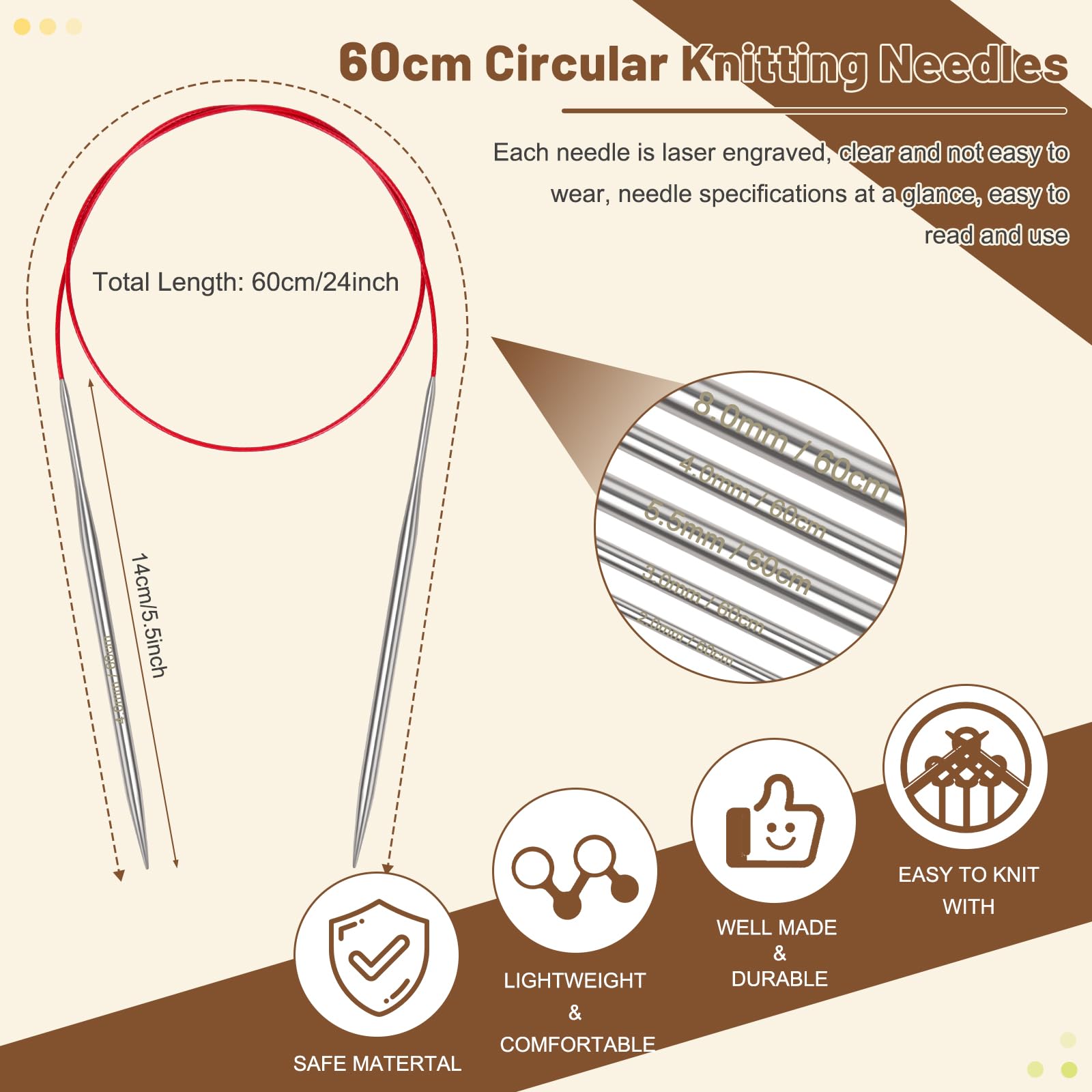 Aeelike 3mm Circular Knitting Needles 60cm - Image 2