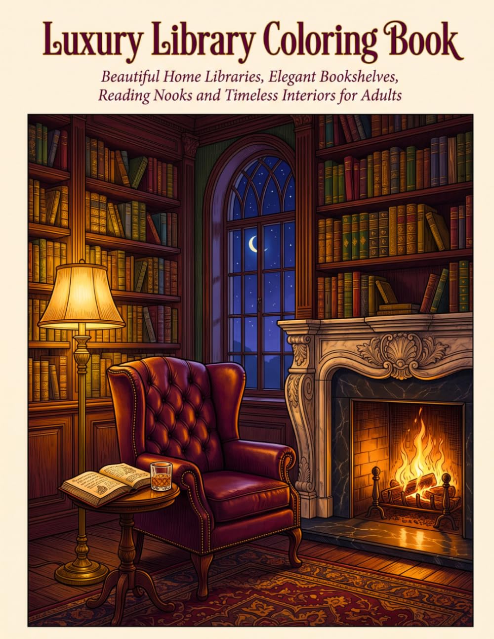 Luxury Library Coloring Book: Beautiful Home Libraries, Elegant Bookshelves, Reading Nooks and Timeless Interiors for Adults