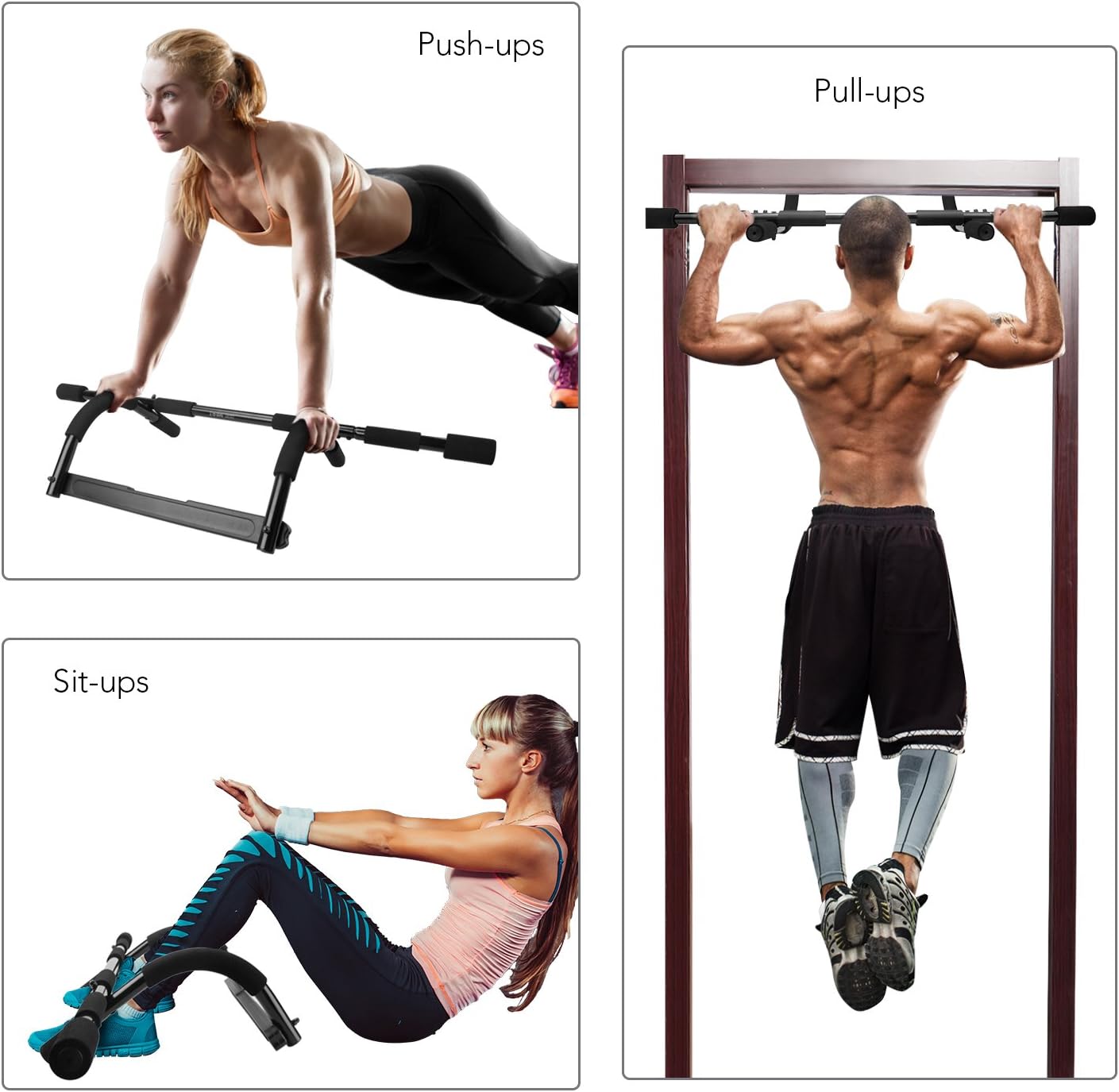 Pull Up Bar, Door Gym Push Up Stand 8 Grips Exercise Bar Construction Sit Chin Up Bar 250lb Strength Training Upper Body and Core Work Out at Home, Portable Tough Steel with Soft Grip