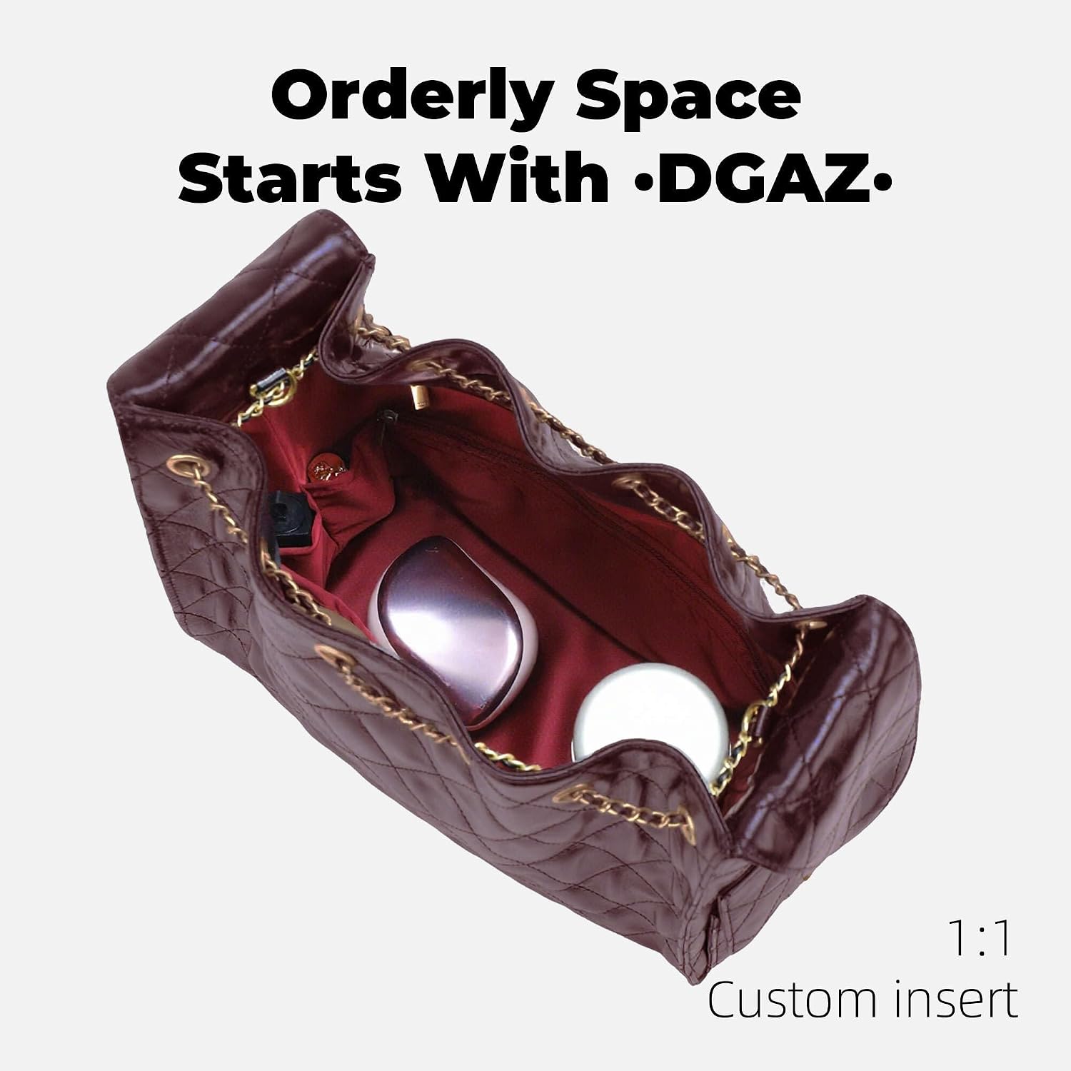 DGAZ Lightweight Purse Organizer Insert for Chanel 25 Handbags,silk and DupontPaper handbag inner for Luxury Bag(Small,Wine)