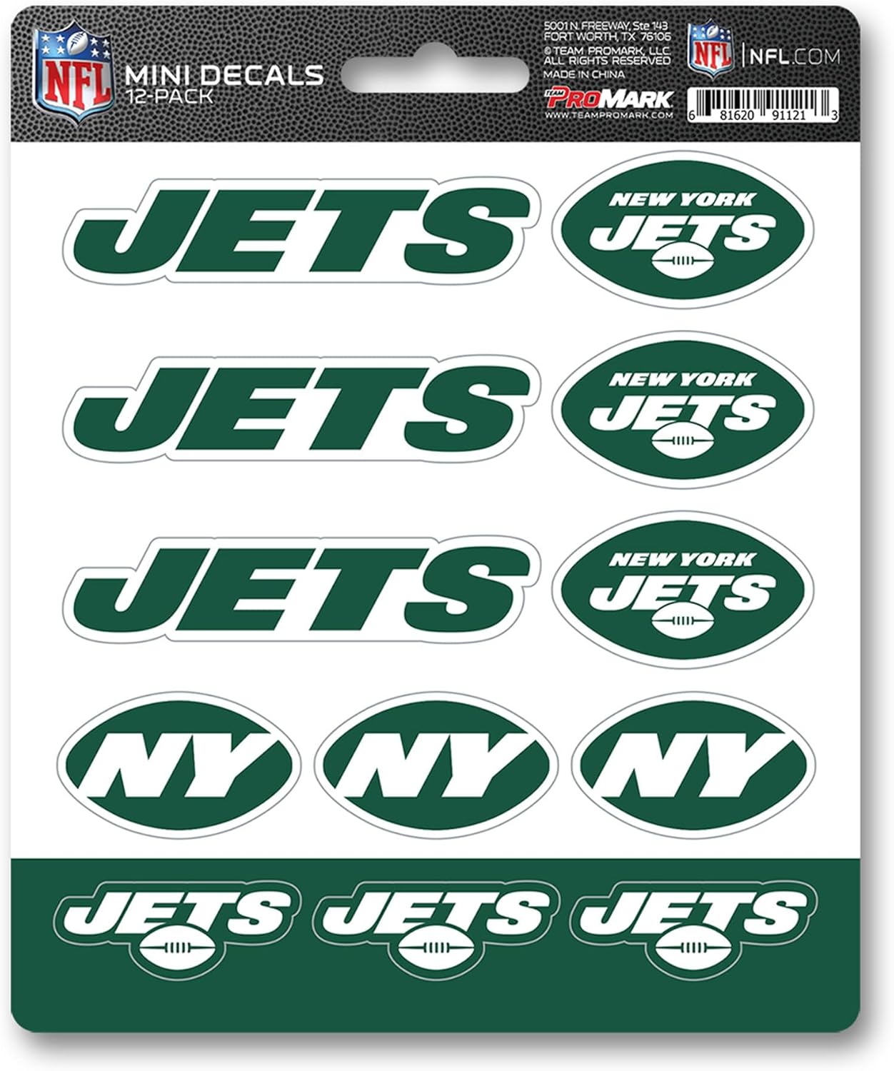 FANMATS 61130 NFL - New York Jets 12 Count Mini Decal Sticker Pack 5 x 6.25 in.- Great Gift for Sports Fans - Works On Hard Surfaces - for Homes, Cars, Trucks, SUVs.