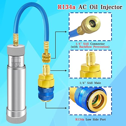 Miniatura 3 de Inyector de aceite de CA para R1234YF, R134A, R410A, inyector de aceite de tinte HVAC con conector SAE de 14", herramienta de inyector de aceite de