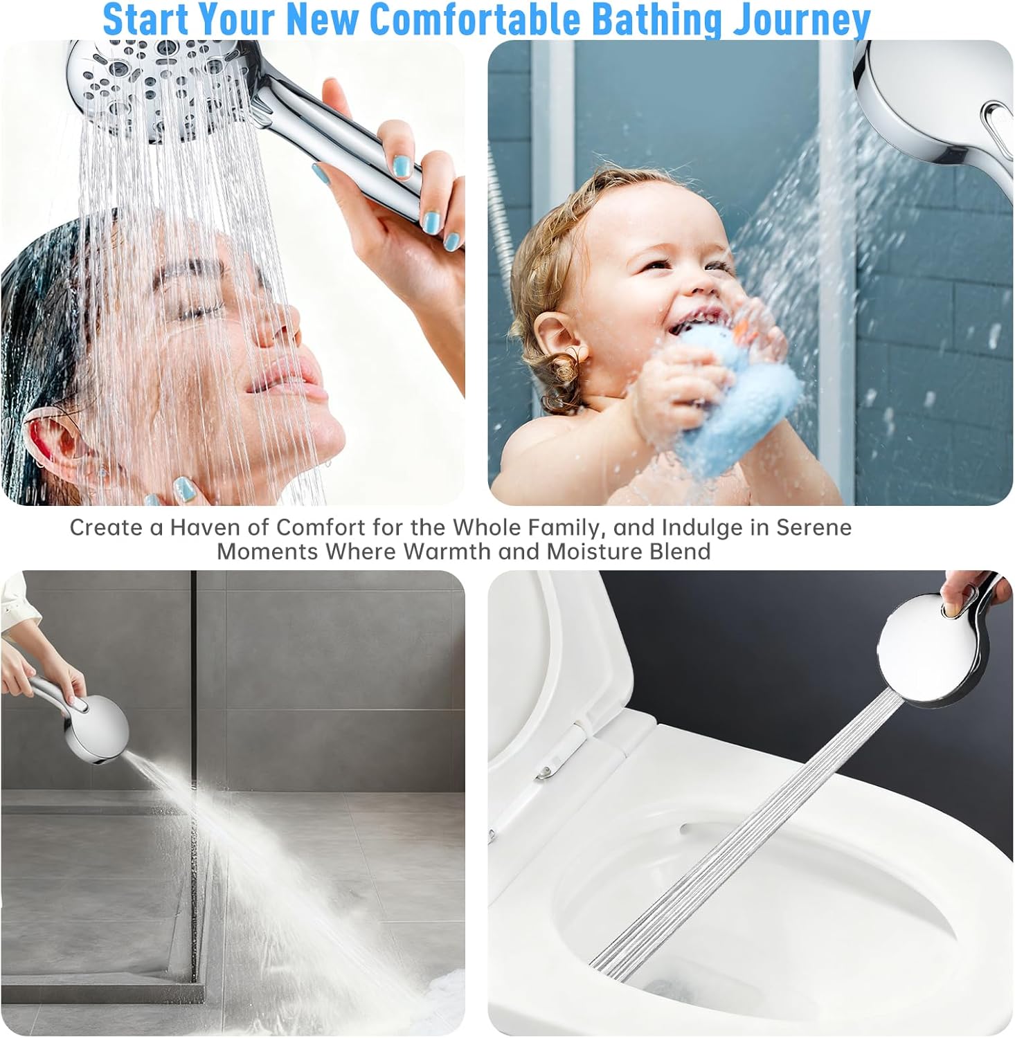 JoyRain High Pressure Shower Combo for All Bathroom Styles, 8-Spray Handheld with Spray Gun, Extension Arm & 78-Inch Hose (Multi-Function Shower Arm with 8" Rain Showerhead, Chrome)
