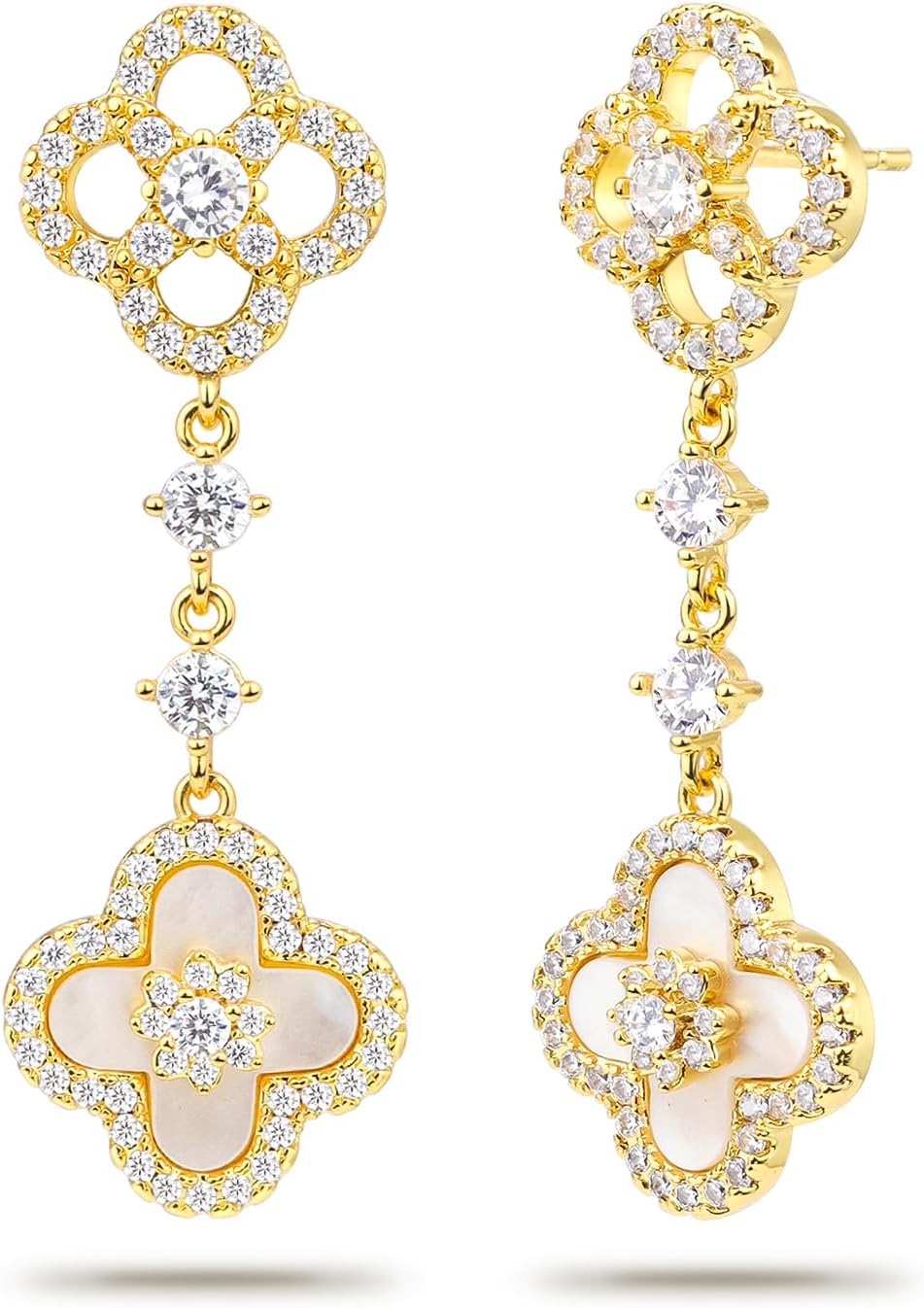 18K Gold Plated Clover Dangle Earrings for Women | Four Leaf Clover Earrings