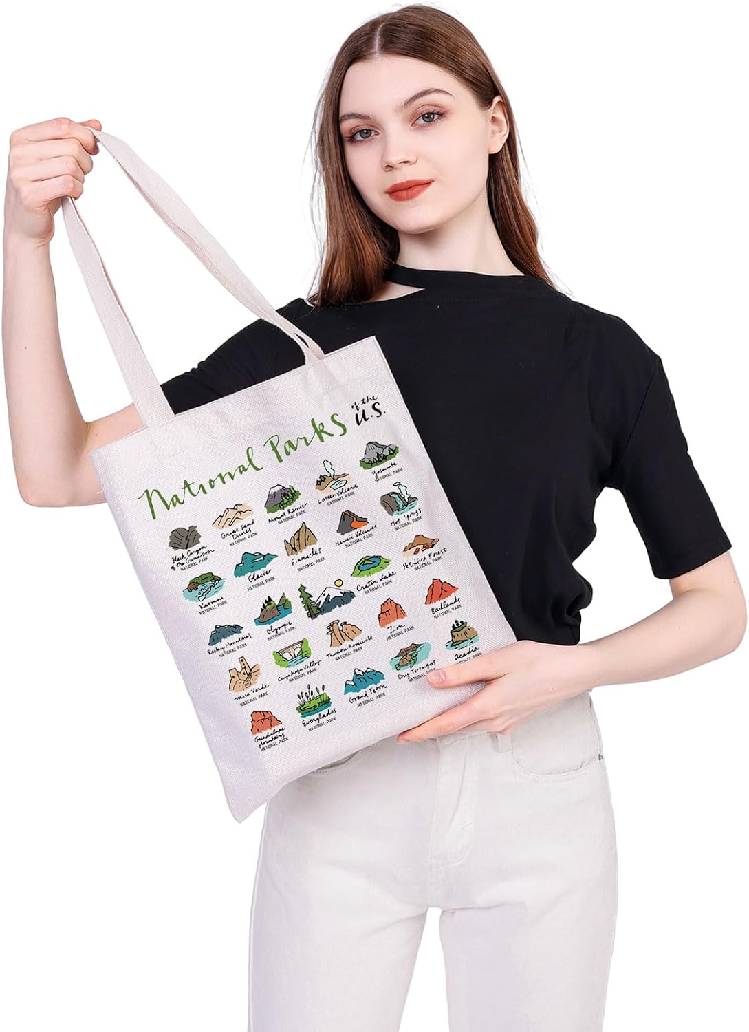 MEIKIUP USA National Parks Tote Bag Nature Lover Gift Outdoor Adventure Mountain Gift Hiker Biker Camper Gift for Her