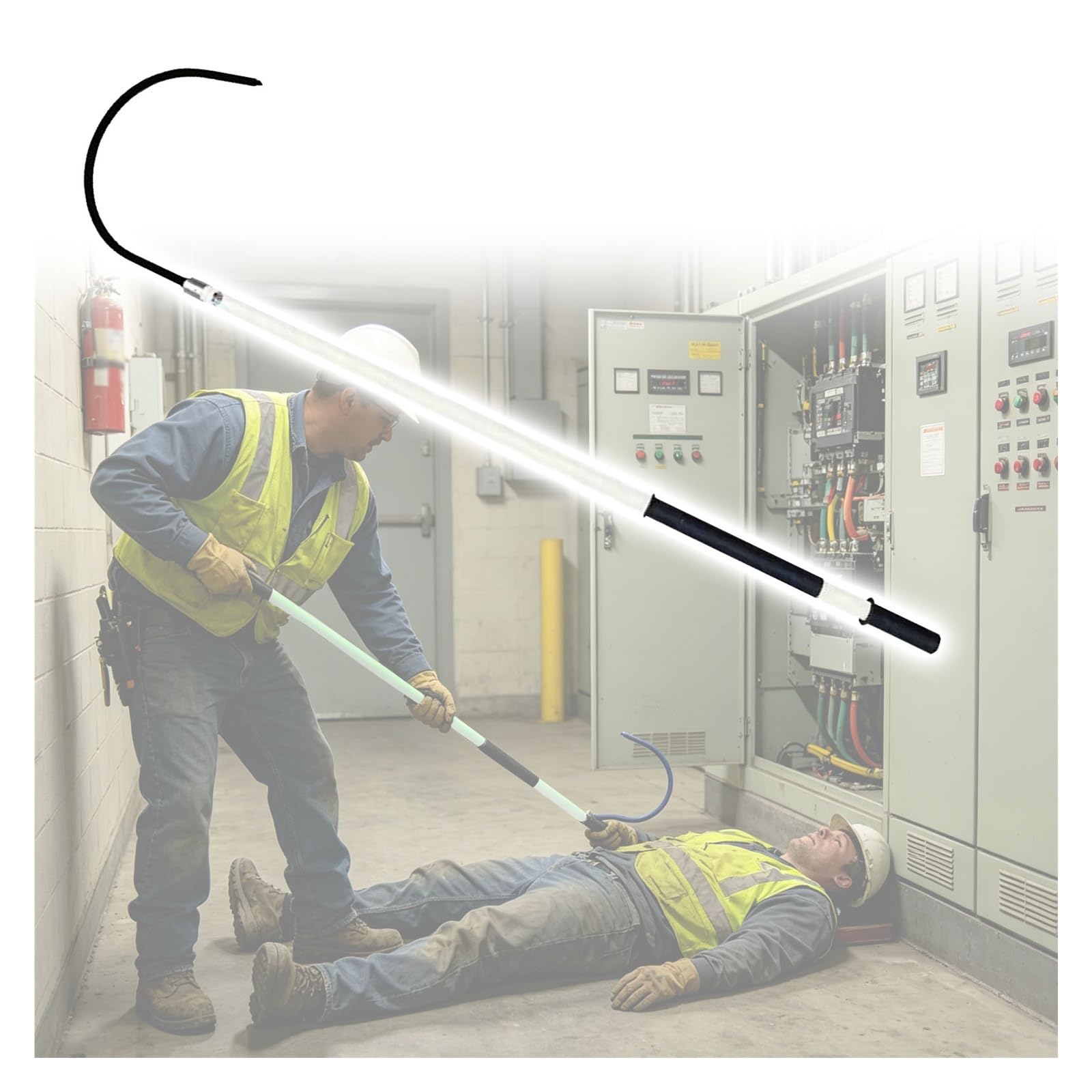 Jyhhcys White Insulated Rescue Hook For Electrical Safety, High Voltage Emergency Rescue Tool With Fiberglass Handle, Non-Conductive Utility Rescue Pole For Linemen Work(,1.5M(59In/4.9Ft)-35 Kv)