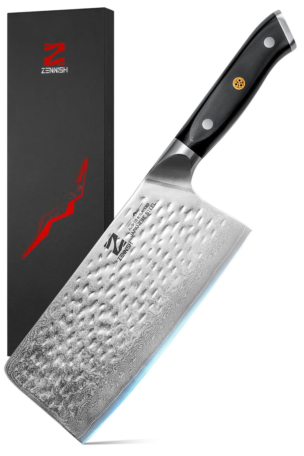 Cleaver Knife 7" Meat Cleaver-Quartz Series Damascus AUS-10 Japanese Knife Razor Sharp Knife, Professional Butcher Knife with Full Tang G10 Handle, Gifts for Men/Dad/Chef with Premium Gift Box