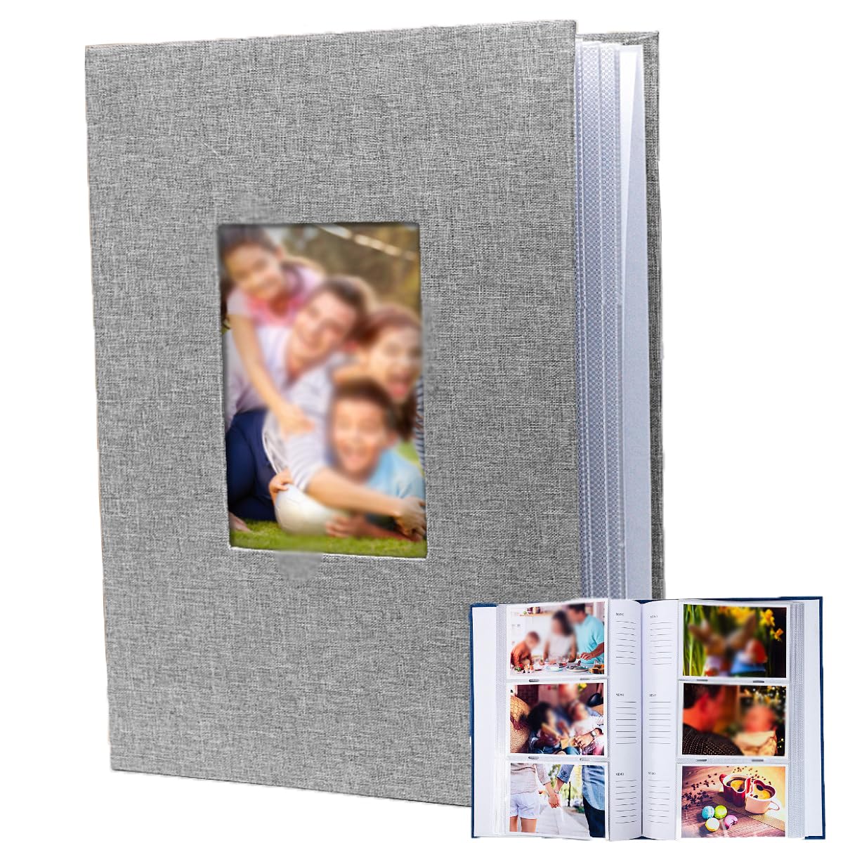 Albums photo de 15,2 x 10,2 cm, 300 poches, couverture en lin, grand livre photo avec fenêtre à l'avant, espace mémo pour cadeaux de mariage, famille, vacances
