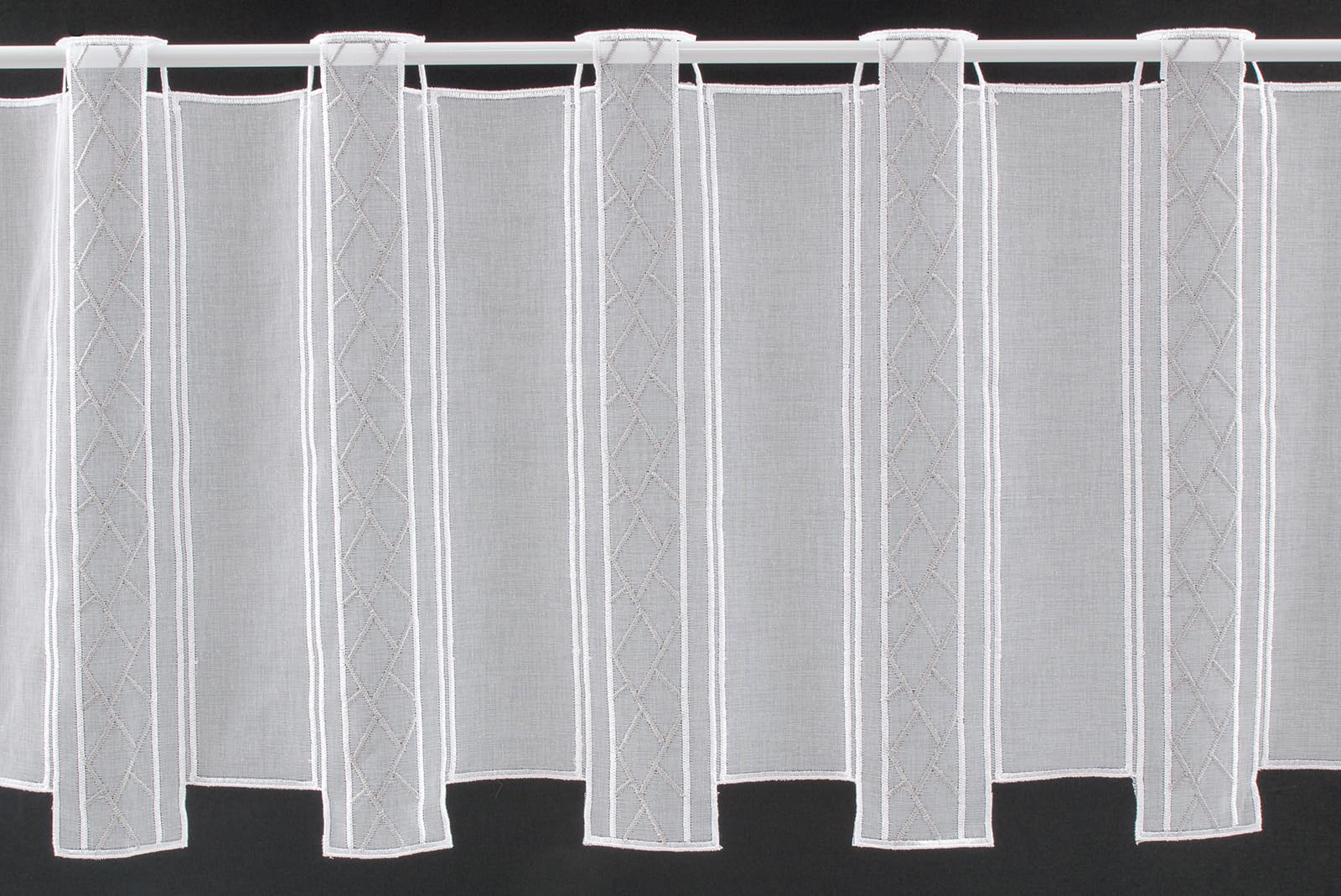 Scheibengardine grafisch Bestickt 45x240 cm H/B weiß hellgrau Bistrogardine Vorhang Küche 1er Pack