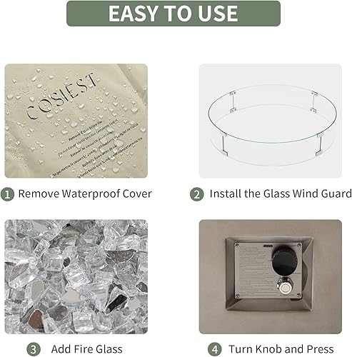 Miniatura 7 de COSIEST Mesa de centro para fogata de propano para exteriores con base redonda gris de 40.5 pulgadas, quemador de acero inoxidable de 50.000 BTU,