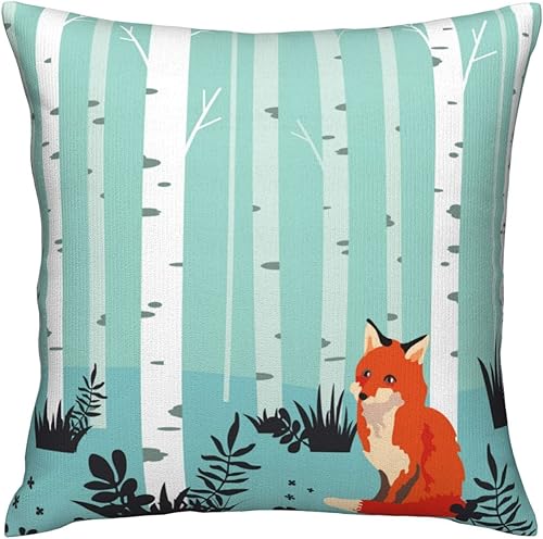 Miniatura 5 de VARUN Fundas de almohada cuadradas de zorro para decoración del hogar, sofá, automóvil, dormitorio, bosque, animales, árboles altos, prado, floral,