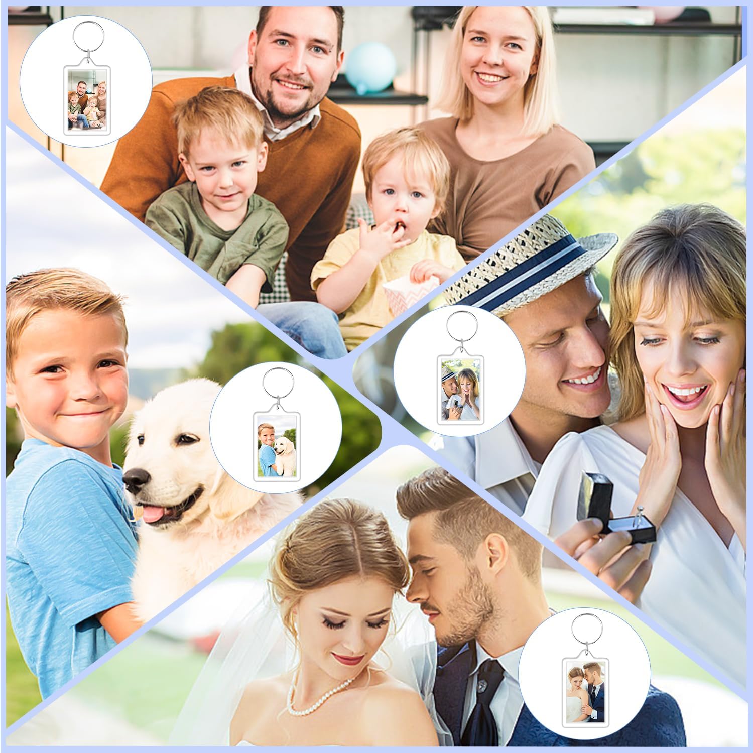 150 PCS Blank Photo Insert Keychains,Translucent Acrylic with Split Key Rings for Double-Sided Photos,Small Pendant Picture Frames for Family, Friends,DIY Gifts & Craft(Fit 1.1 × 1.8inch Pic）