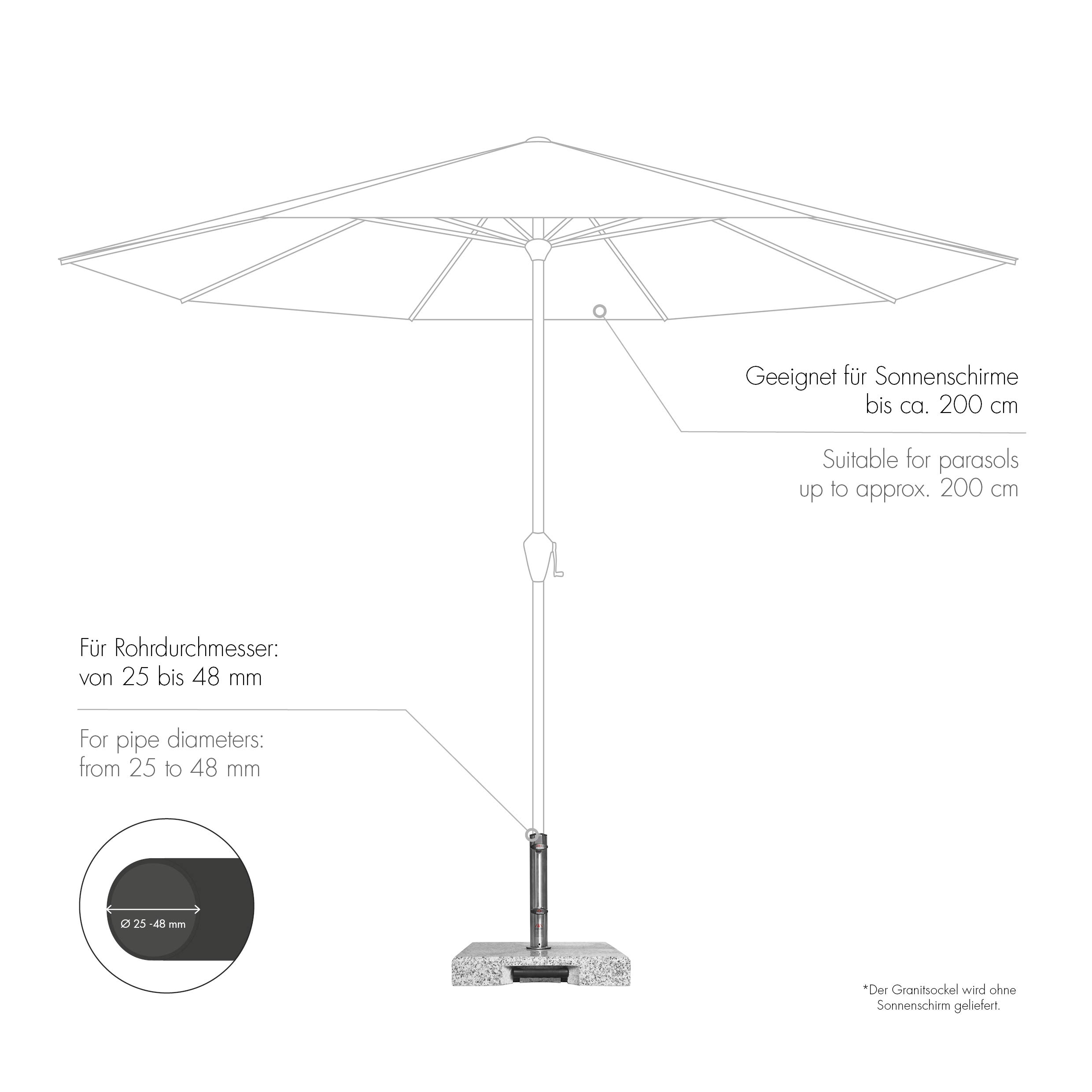 Doppler Chariot Active à Socle en Granit – 30 kg avec poignée télescopique et roulettes – pour parasols – Inoxydable