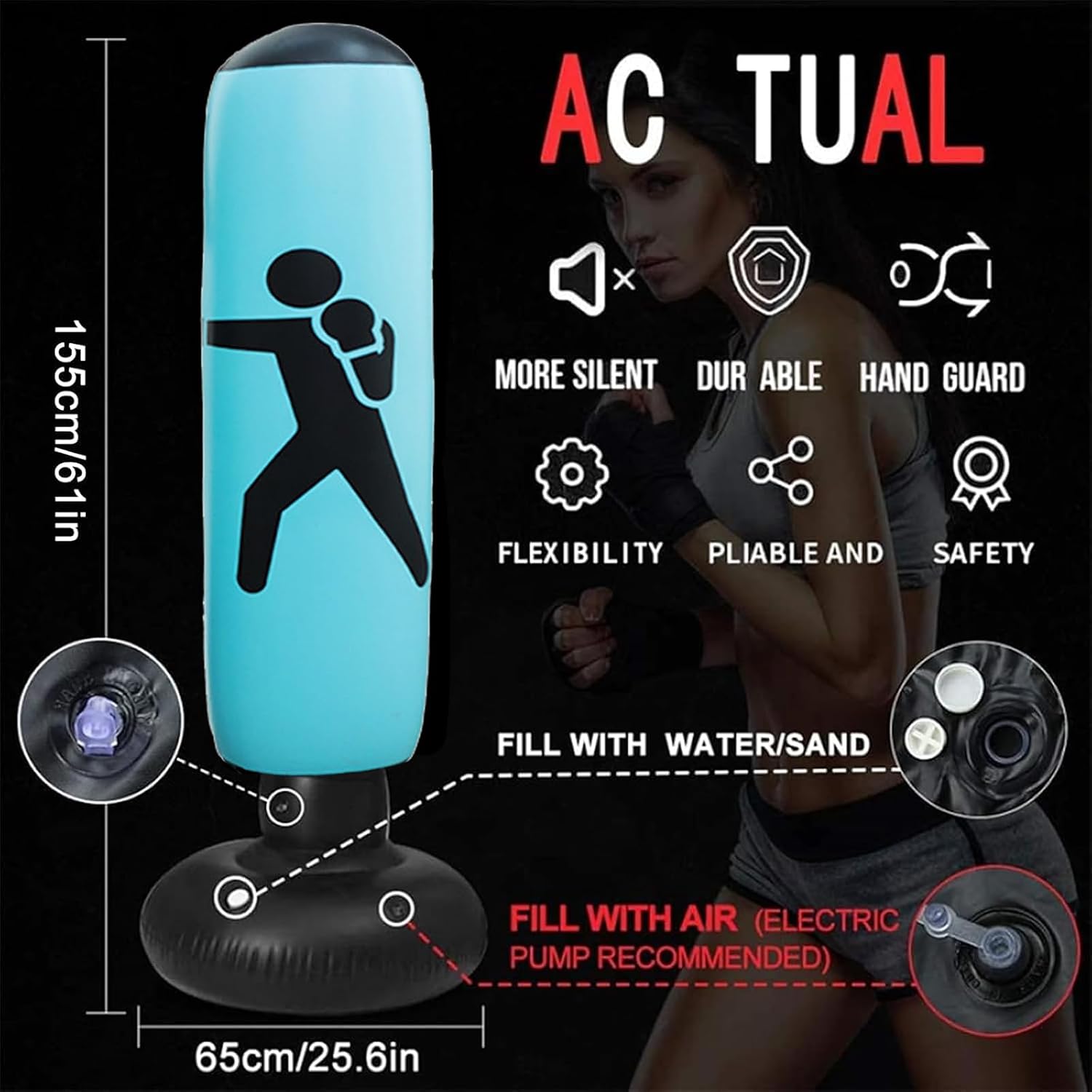 Punching Bag for Adult,Inflatable Freestanding Heavy Duty Boxing Bag with 4 inch Inflatable Foot Pump,Women Men Training Equipment Exercise Boxing Standing Punching Bag (Blue-1).