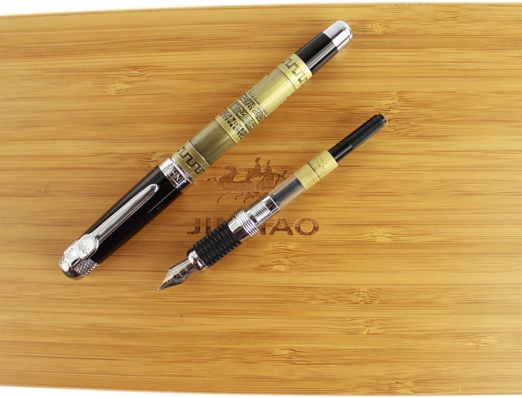 Gullor Deluxe Jinhao Fountain Pen Bronze 3D Carved with Nice Bamboo Gift Box and Black Metal Tripod - Image 5