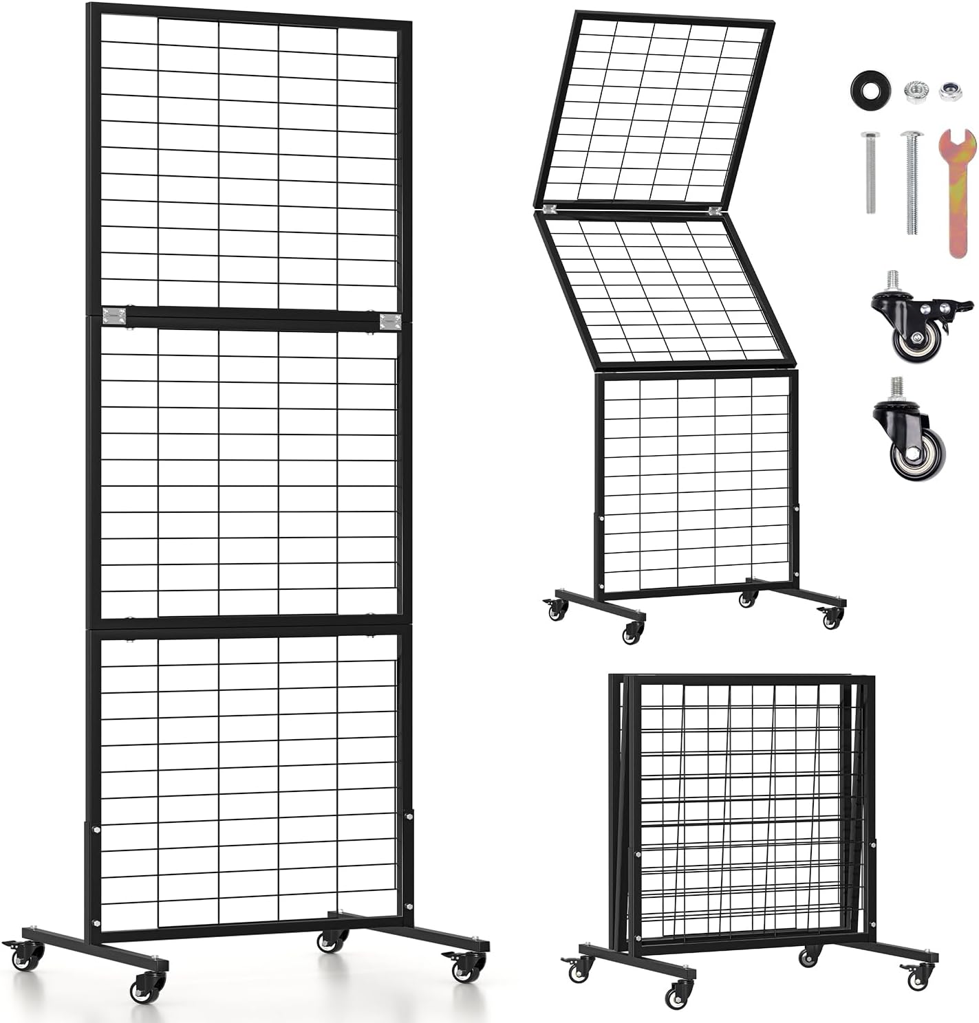 2 Pack Heavy Duty Foldable Gridwall Panels with Braked Wheels