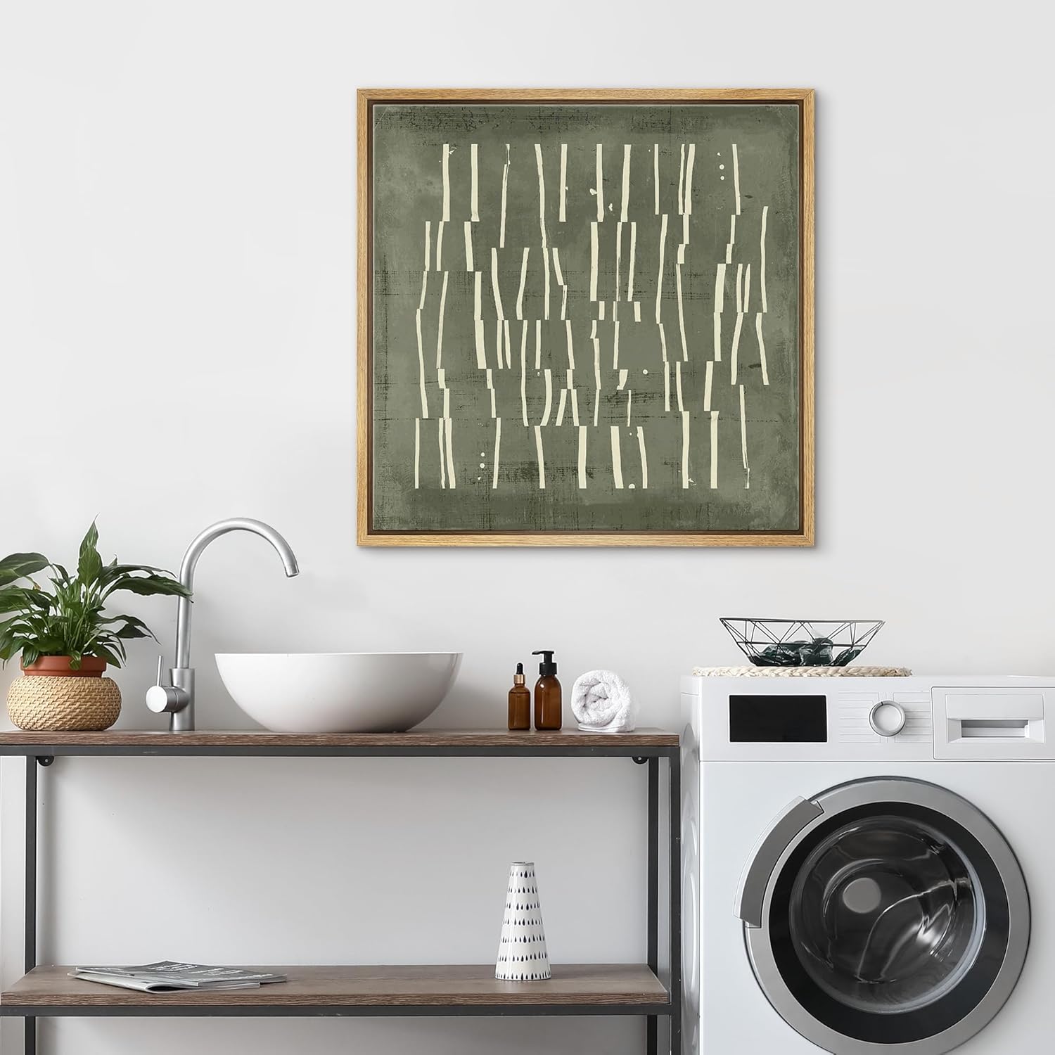 SIGNFORD Framed Canvas Print Wall Art Birch Tree Silhouette Abstract Forest Illustrations Modern Art Relax/Calm Warm for Living Room, Bedroom, Office - 24"x24" Natural