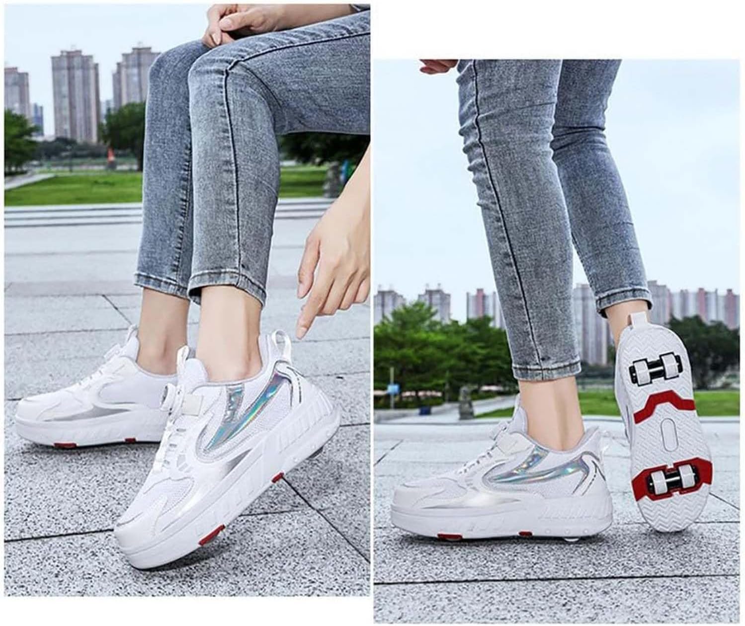 Roller Skates for Boys and Girls,Shoes with Wheels,4 Wheels Sports Shoes, Skateboard Shoes, 2 in 1 Multifunctional Shoes, Birthday Gift-B||33