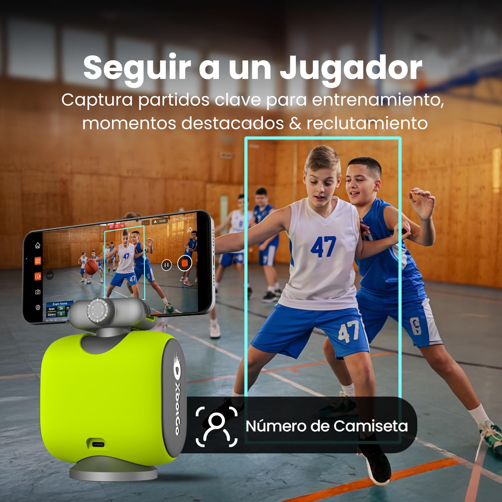 XbotGo Chameleon Cámara Deportiva Automática 4K 60FPS-Cámara de Acción con Seguimiento para Fútbol y Baloncesto en Deportes de Equipo, Transmitir en Directo, Compatible con iOS y Android(Grafito Lava)