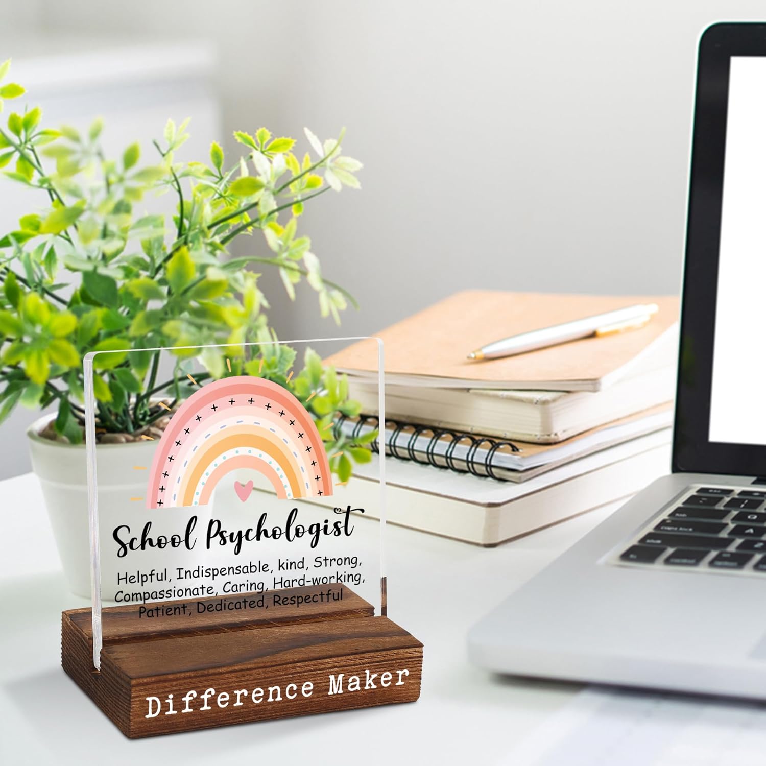 School Psychologist Desk Sign with Rainbow Design, Appreciation Gift for Women Men, Thank You Plaque for Office Decor, School Psych Week, Retirement, Graduation, Birthday, Christmas Keepsake, CSC637 - Image 5