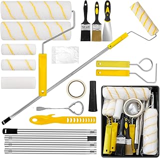 18-teiliges Malerset mit Teleskopstange - Professionelles Farbroller Set inkl. 23cm & 10cm Rollen, Farbwanne, Pinsel & Zubehör - Für Wände, Decken & Renovierung