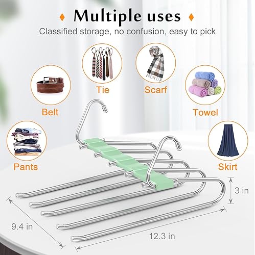 Miniatura 2 de Paquete de 2 perchas para pantalones que ahorran espacio, estante multifuncional antideslizante para pantalones, tubo de acero inoxidable grueso,