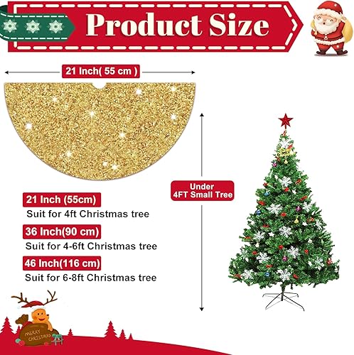 Miniatura 3 de Falda de árbol de Navidad con purpurina, falda de árbol de lentejuelas doradas de 21 pulgadas, mini alfombrilla de terciopelo para árbol de Navidad