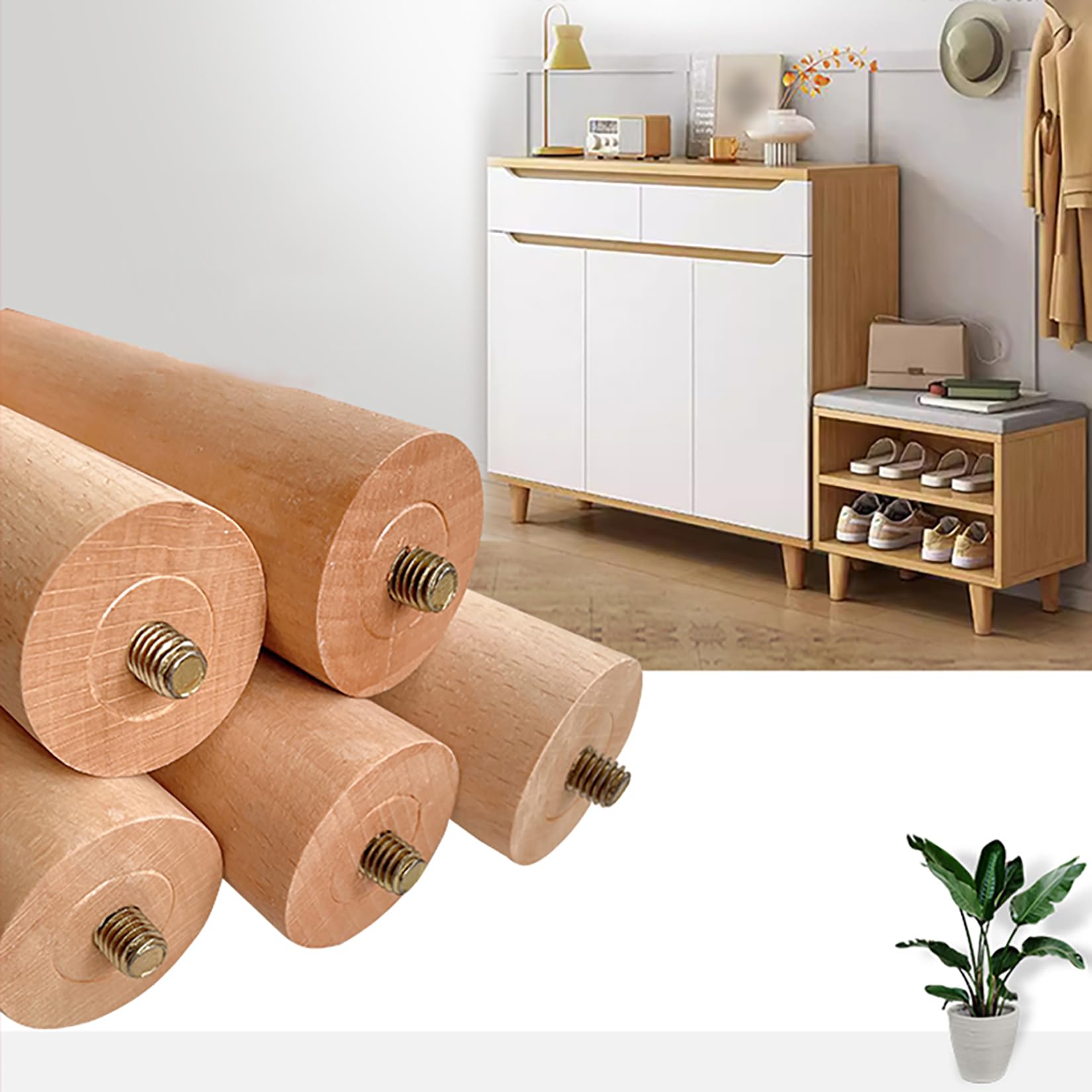 Gambe per mobili, in Legno massello 4 Pezzi, dritte, coniche, di Ricambio per Tavolo con Piastre di Montaggio e Viti, per Poltrona, Tavolo, Divano, Letto (70 cm/28 Pollici)