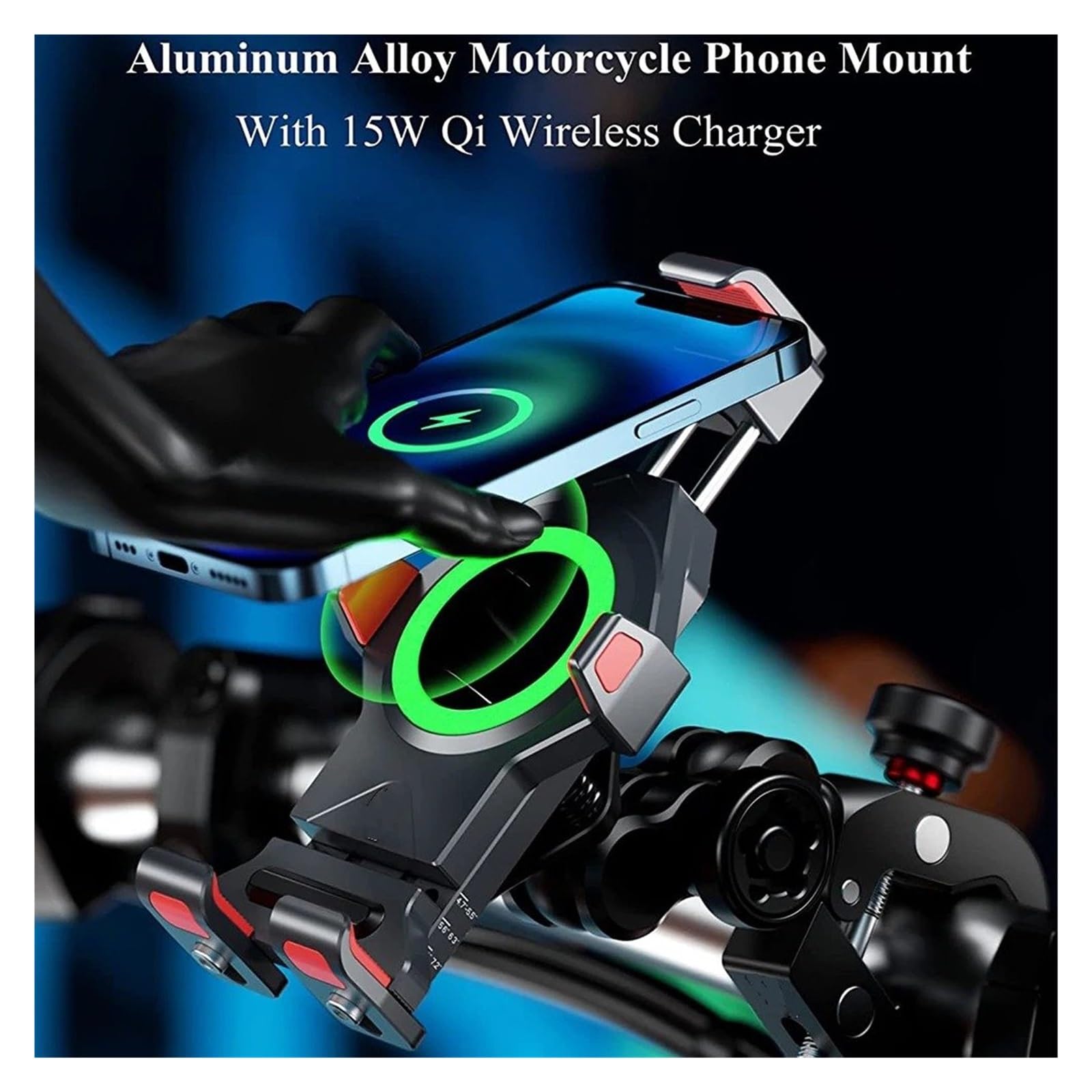 Soporte Manillar Moto Soporte para Teléfono Motocicleta Cargador Inalámbrico Qi 15 W Amortiguador Vibraciones Resistente Al Agua Manillar Móvil Soporte Móvil Bicicleta