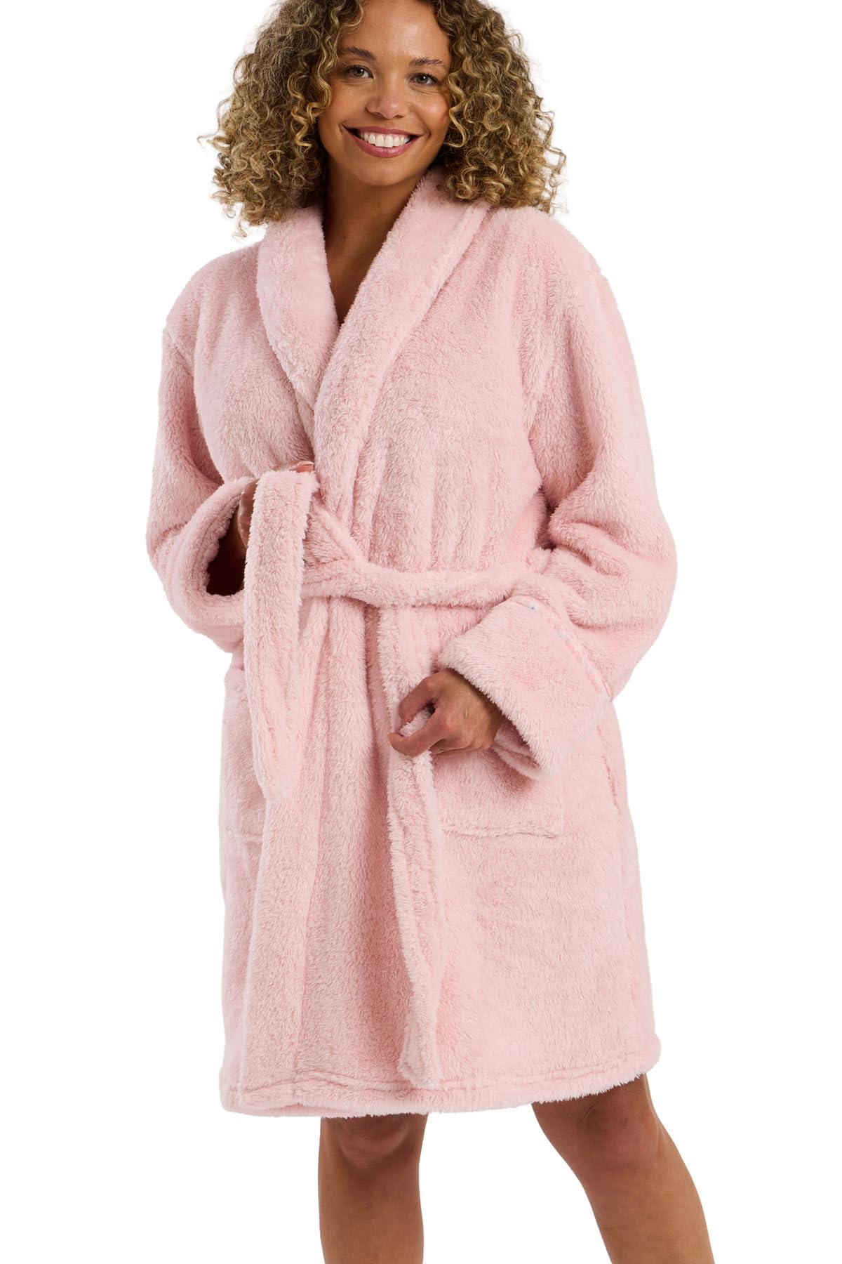 Indigo Sky Tanya Cosy Fleece Shawl Collar Robe - Warm Winter Loungewear, New Pink, 20-22
