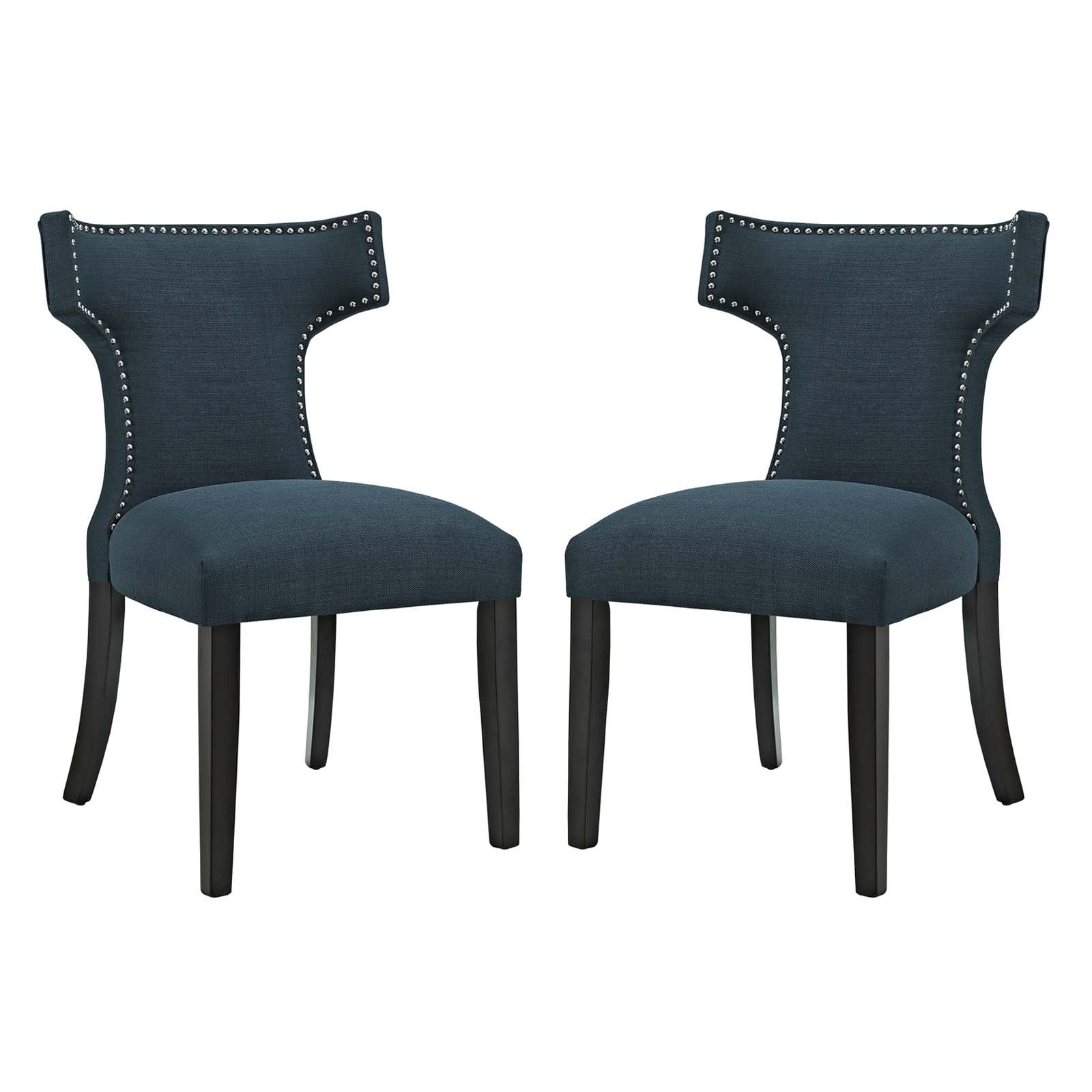 Modway Baron Curve Mid-Century Modern Upholstered Fabric with Nailhead Trim, Two Chairs, Azure