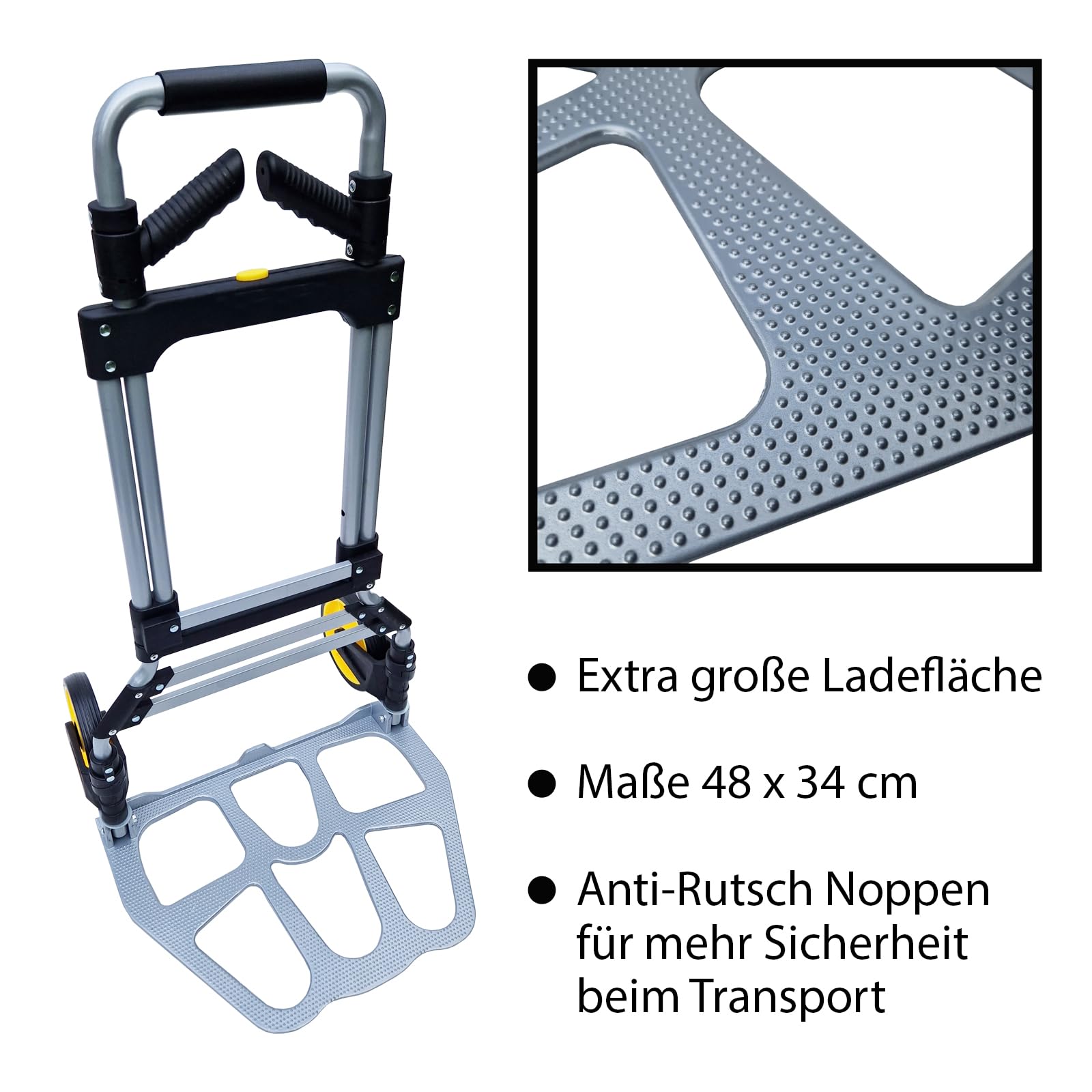 TRUTZHOLM Klappkarre XL Sackkarre Mit Langem Teleskopgriff 115 cm und Großer Ladefläche - Tragkraft 150 kg - Inkl. Expanderseil - Transportkarre Schwerlast-Sackkarre