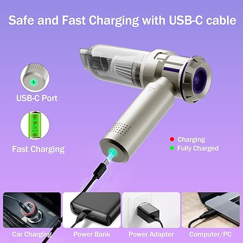 Miniatura 8 de Aspirador de computadora de 16000 PA, limpiador de teclado, plumero de aire comprimido, mini aspiradora de mano inalámbrica para limpieza de